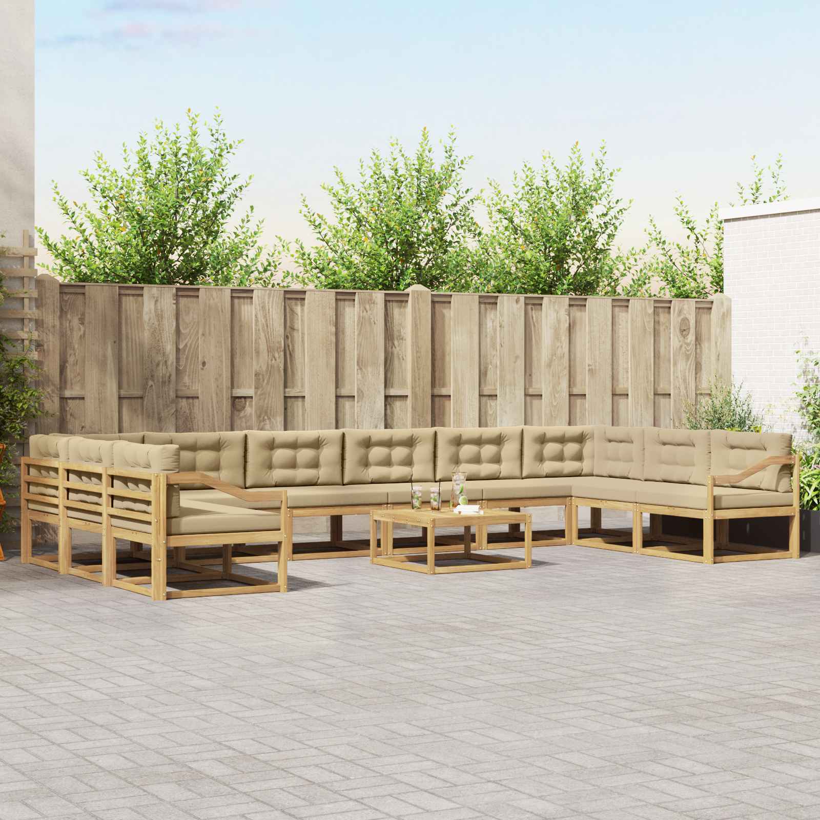 Set vanjskih sofa s jastukom 11 pcs Bijela i bež