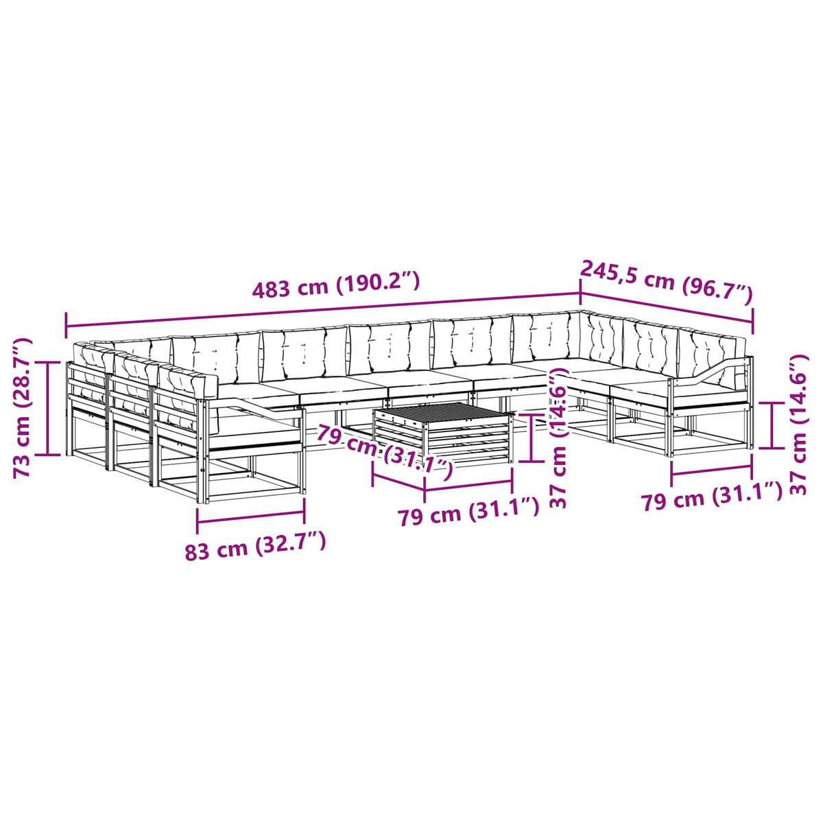 Set vanjskih sofa s jastukom 11 pcs Bijela i bež
