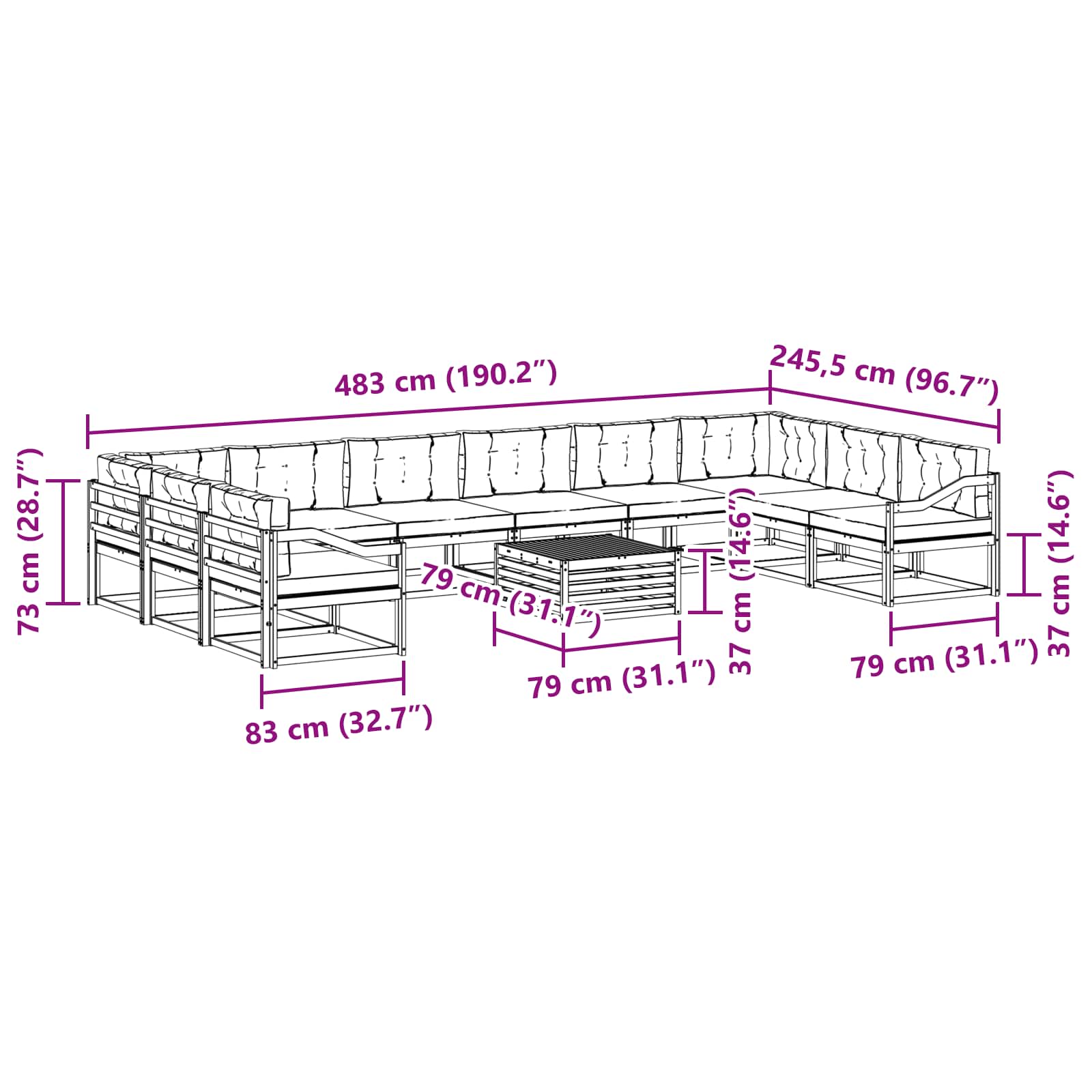 Set vanjskih sofa s jastukom 11 pcs Bijela i bež