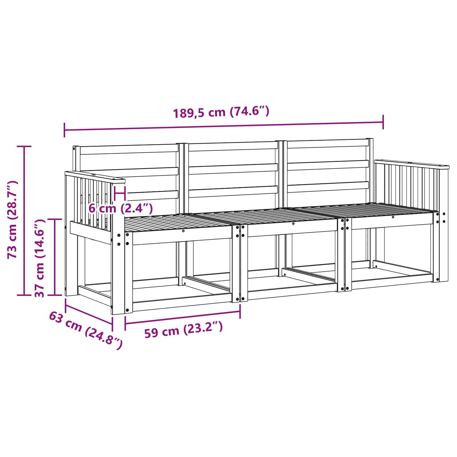 Set vanjskih sofa 3 pcs Bijela 189,5 x 63 x 73 cm