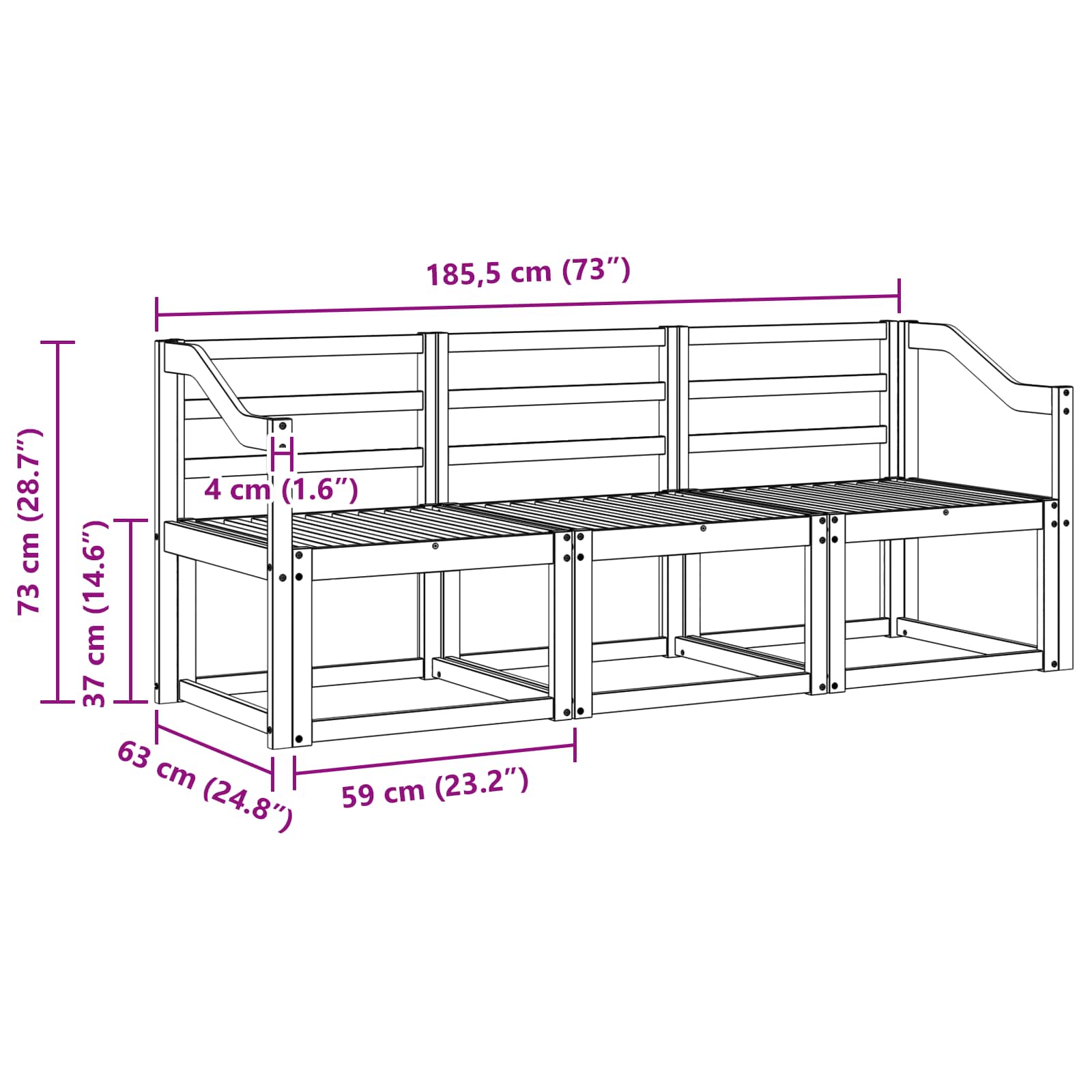 Set vanjskih sofa 3 pcs Bijela 185,5 x 63 x 73 cm