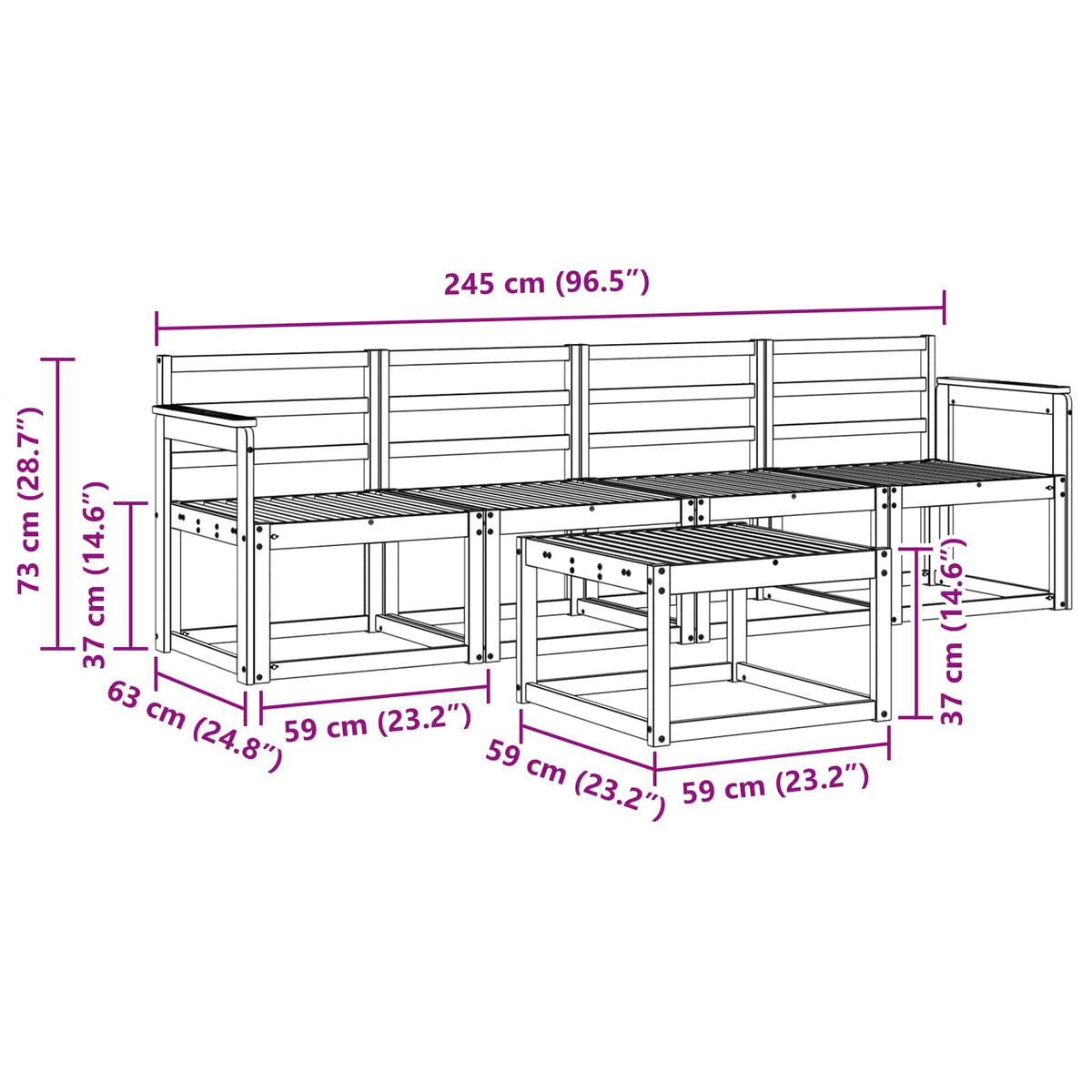 Set vanjskih sofa 5 pcs Bijela 59 x 59 x 37 cm