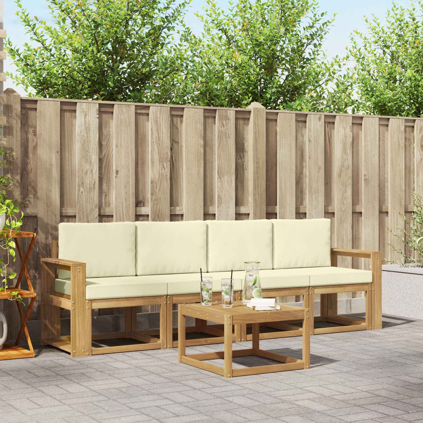 Set vanjskih sofa s jastukom 5 pcs Bijela i krem