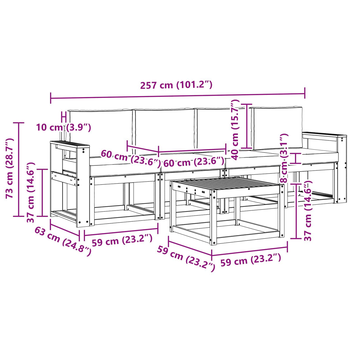 Set vanjskih sofa s jastukom 5 pcs Bijela i krem