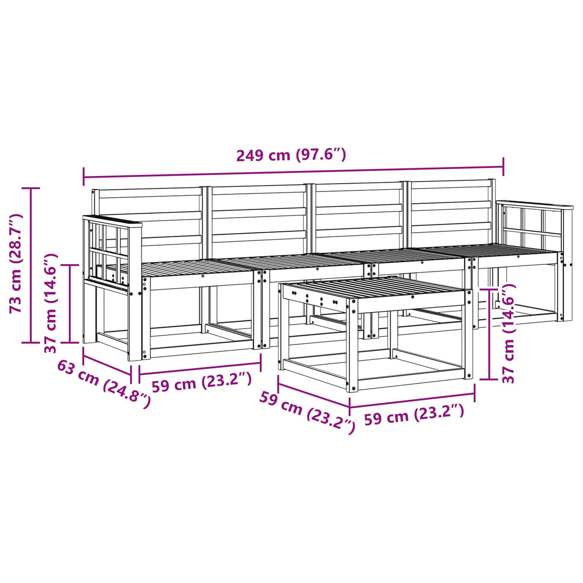 Set vanjskih sofa 5 kom. Bijela Čvrsto drvo akacije