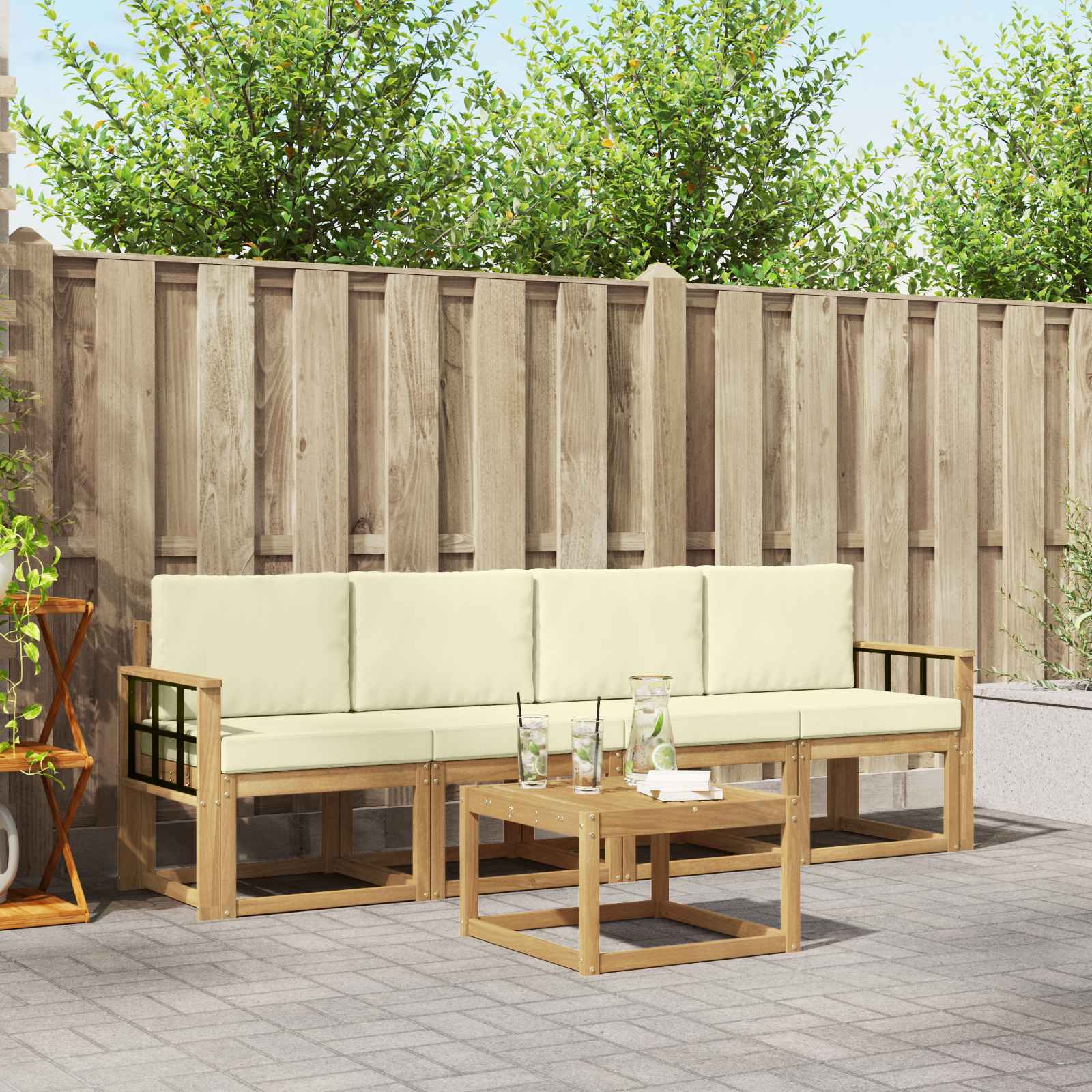 Set vanjskih sofa s jastukom 5 pcs Bijela i krem