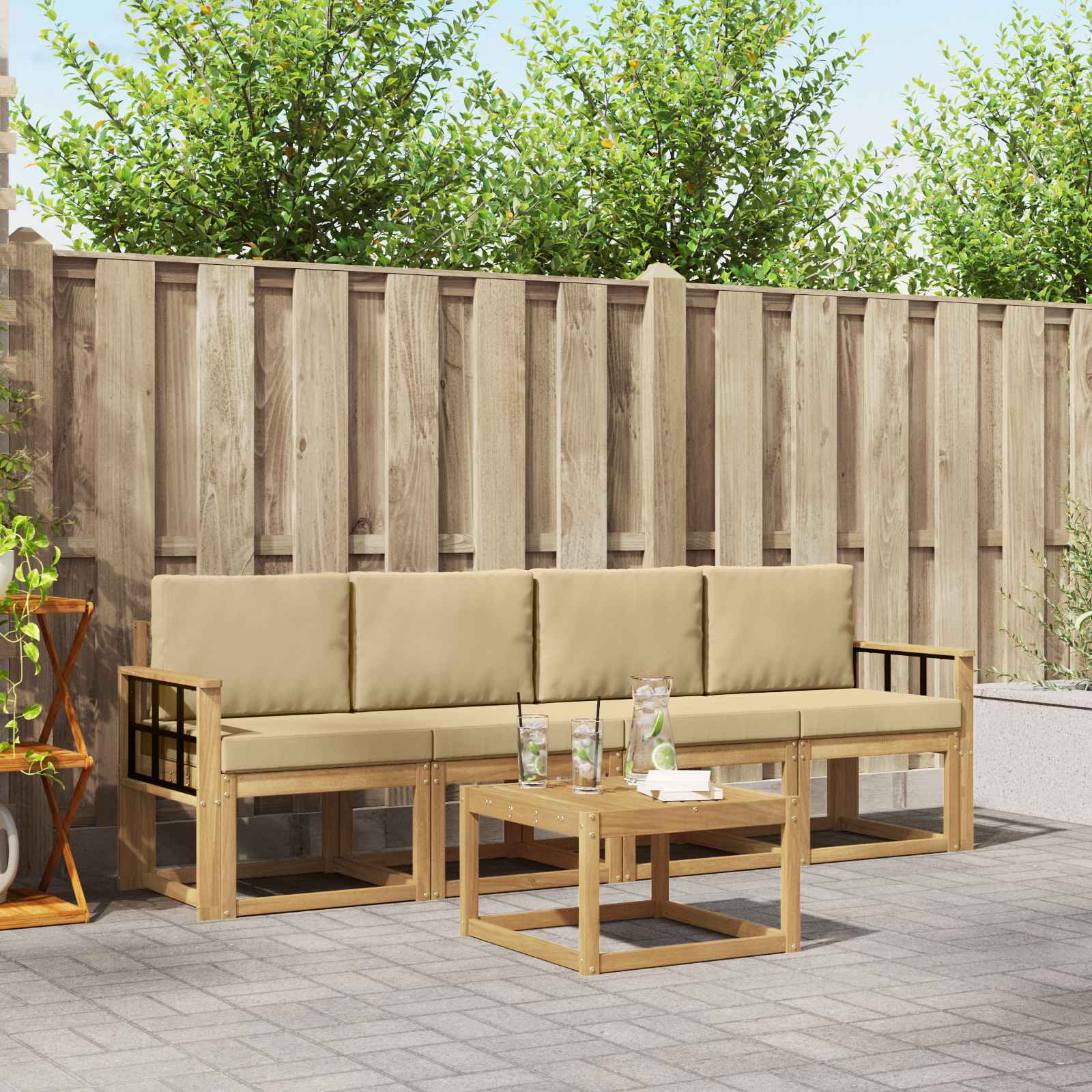 Set vanjskih sofa s jastukom 5 pcs Bijela i bež