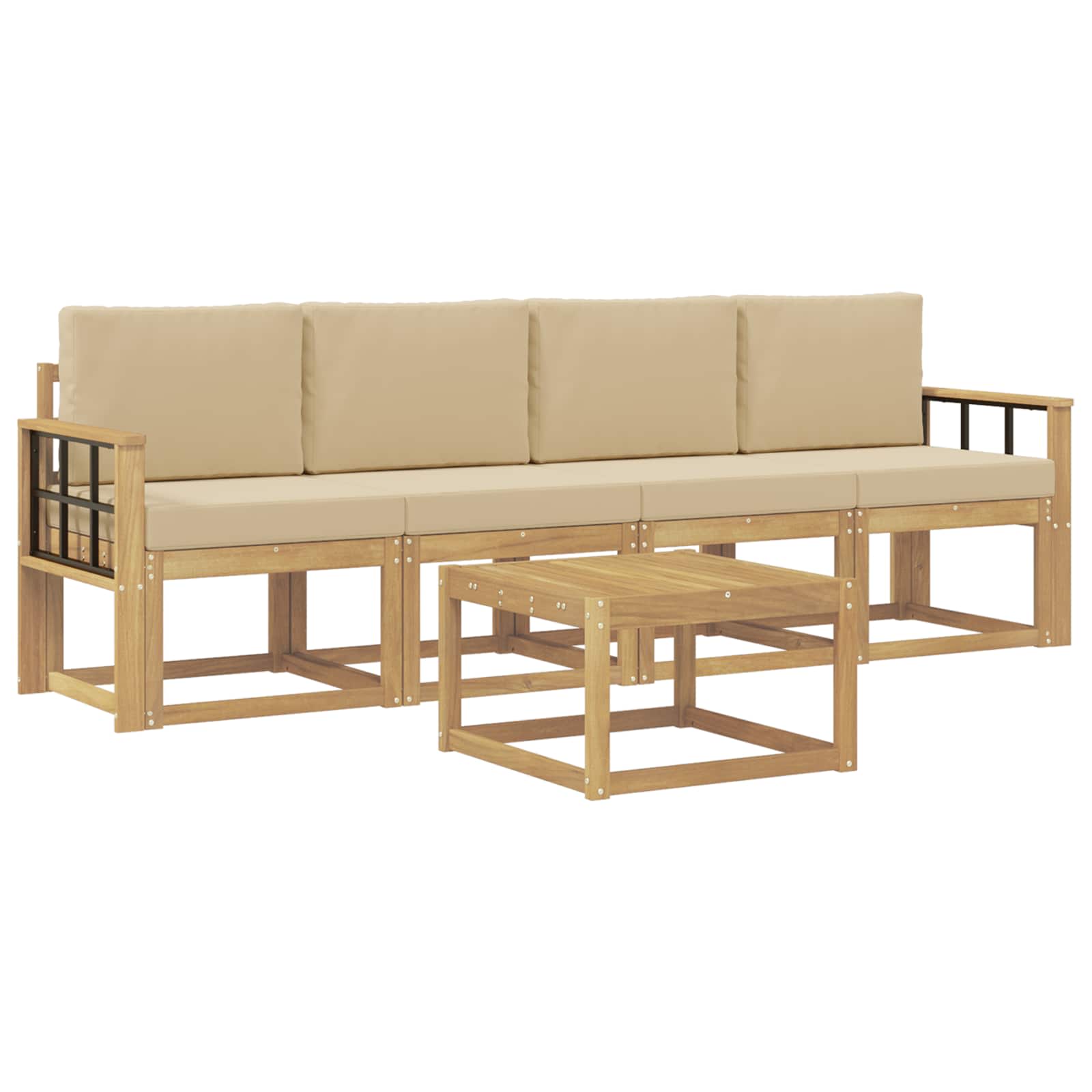 Set vanjskih sofa s jastukom 5 pcs Bijela i bež