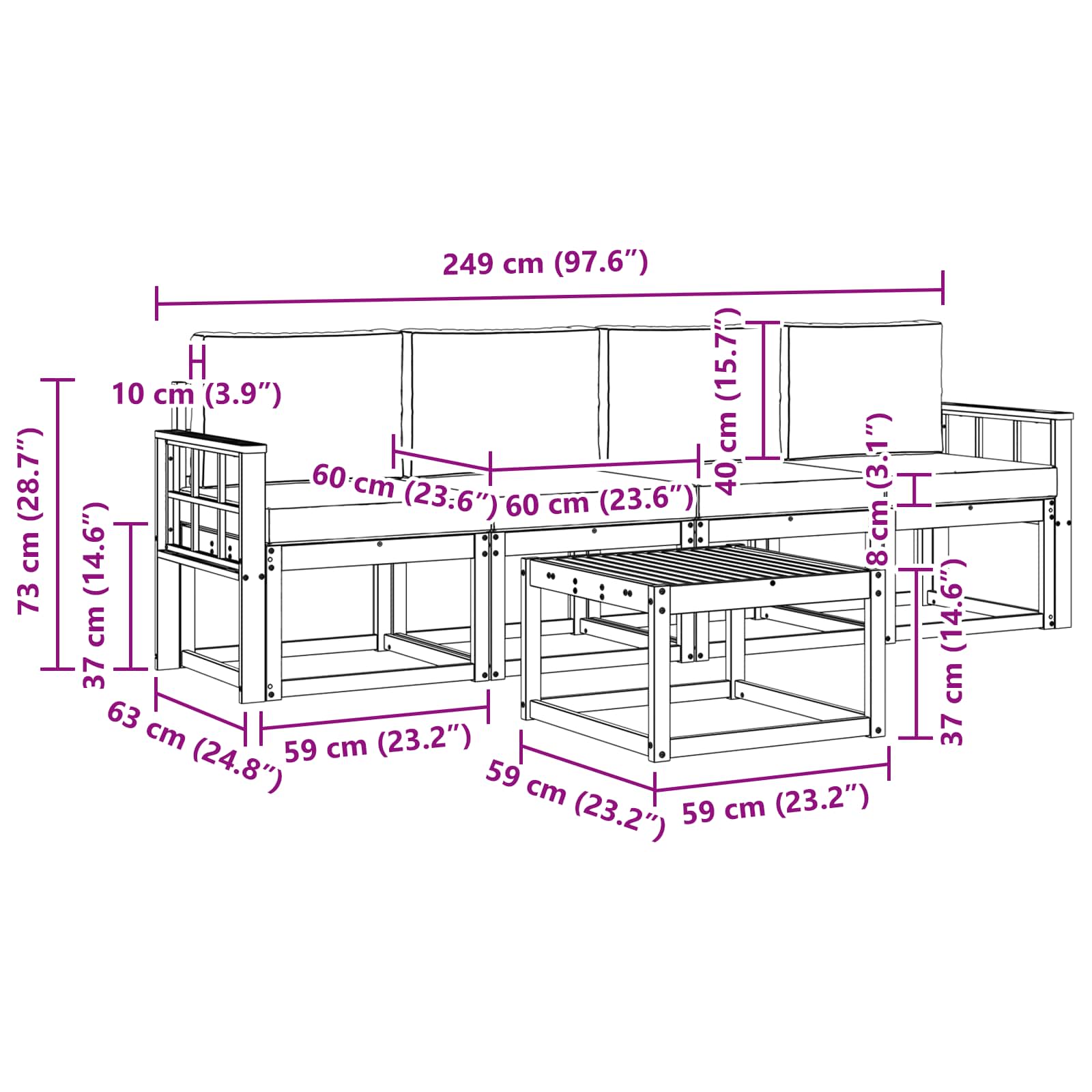 Set vanjskih sofa s jastukom 5 pcs Bijela i bež