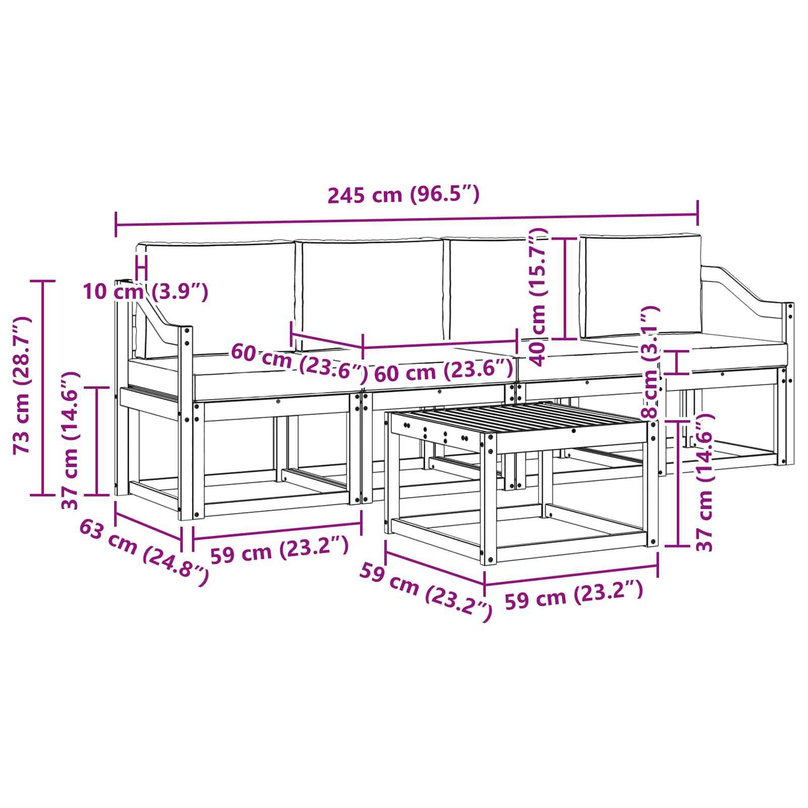 Set vanjskih sofa s jastukom 5 pcs Bijela i krem