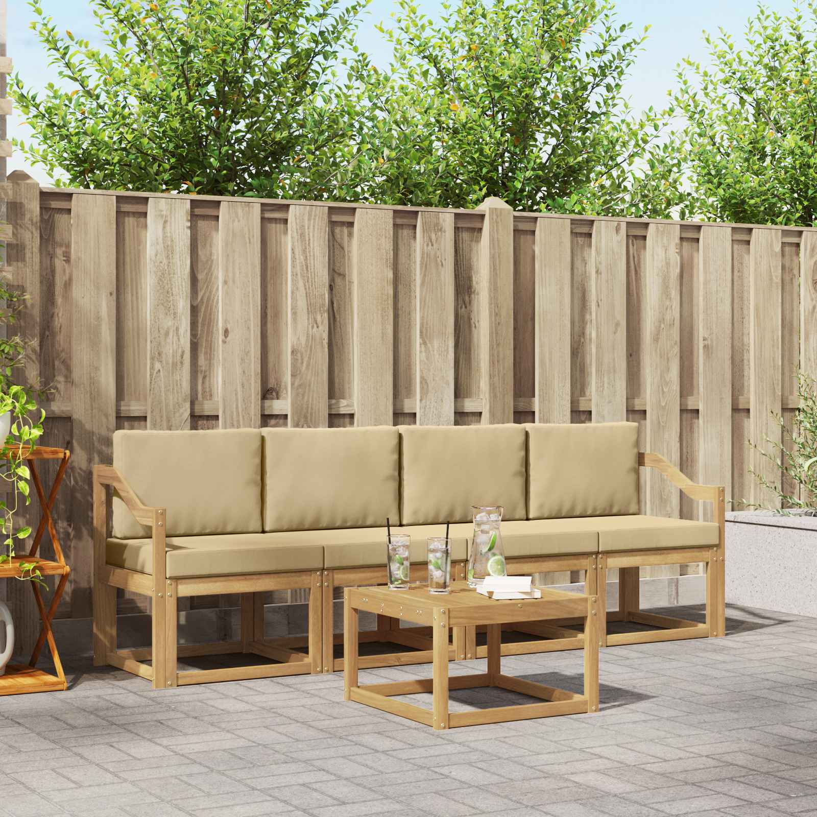 Set vanjskih sofa s jastukom 5 pcs Bijela i bež