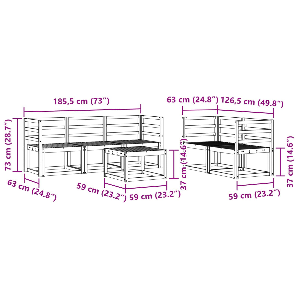 Set vanjskih sofa 6 pcs Bijela 59 x 59 x 37 cm