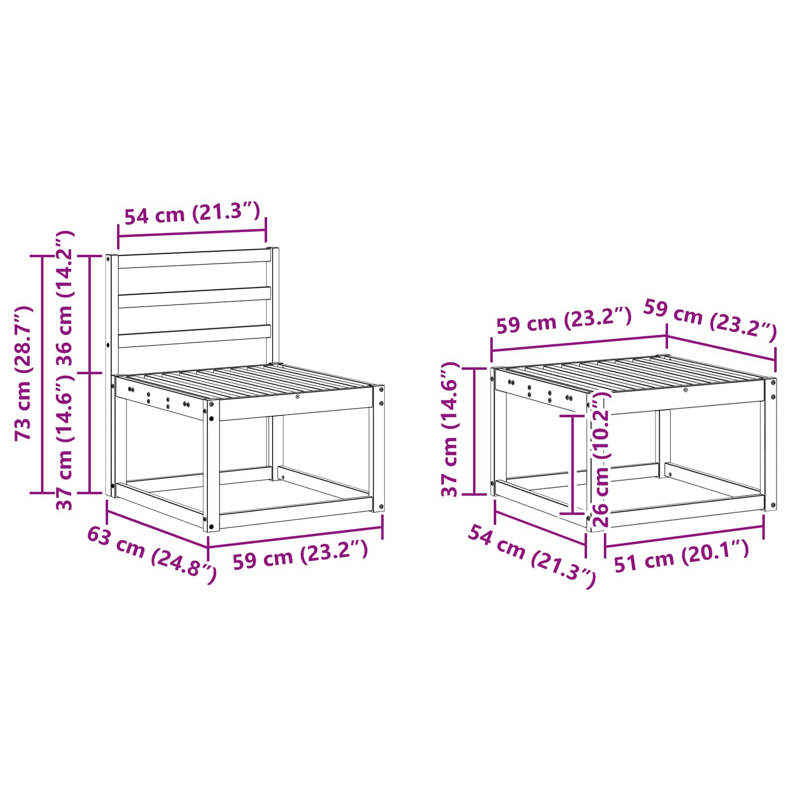 Set vanjskih sofa 6 pcs Bijela 59 x 59 x 37 cm