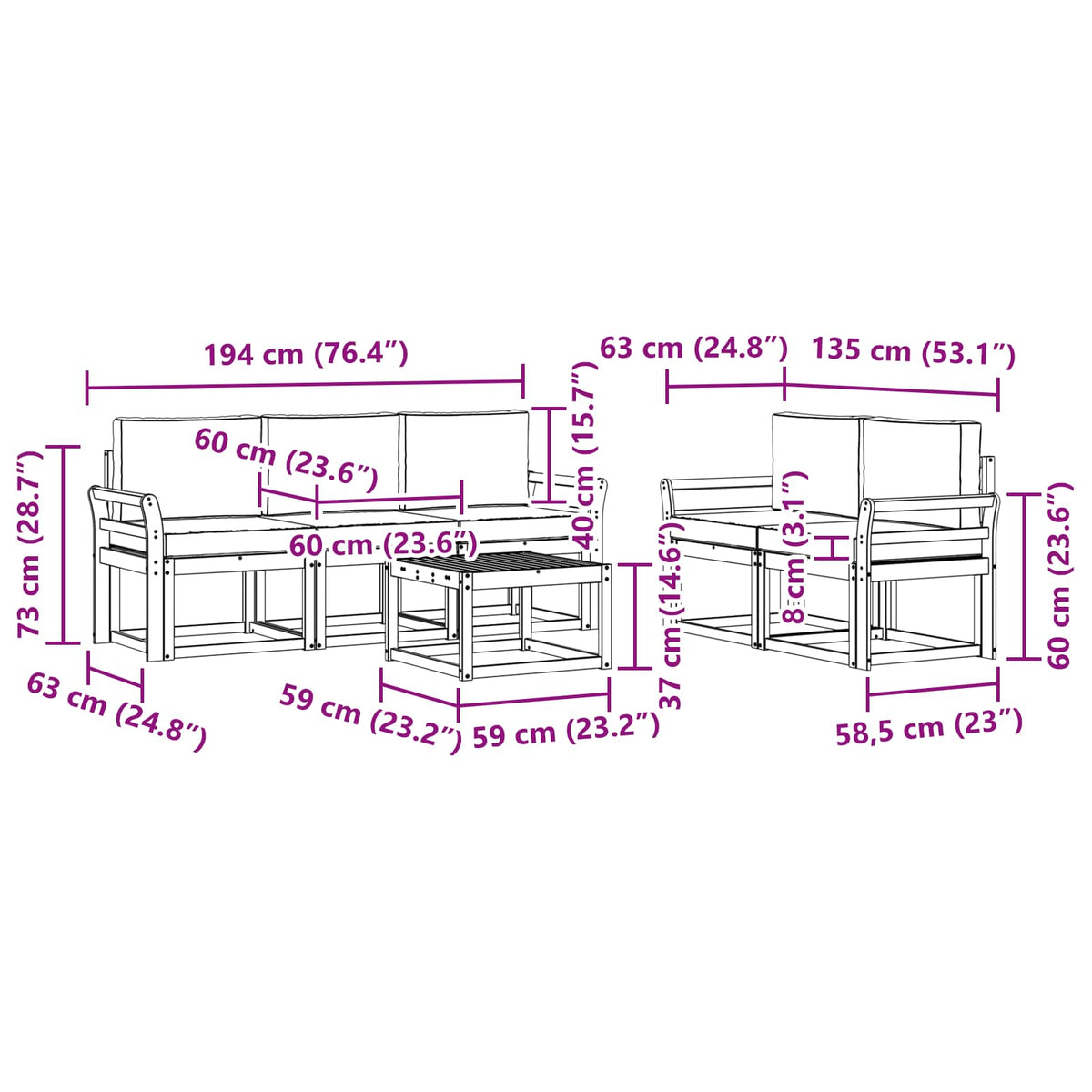 Set vanjskih sofa 6 pcs
