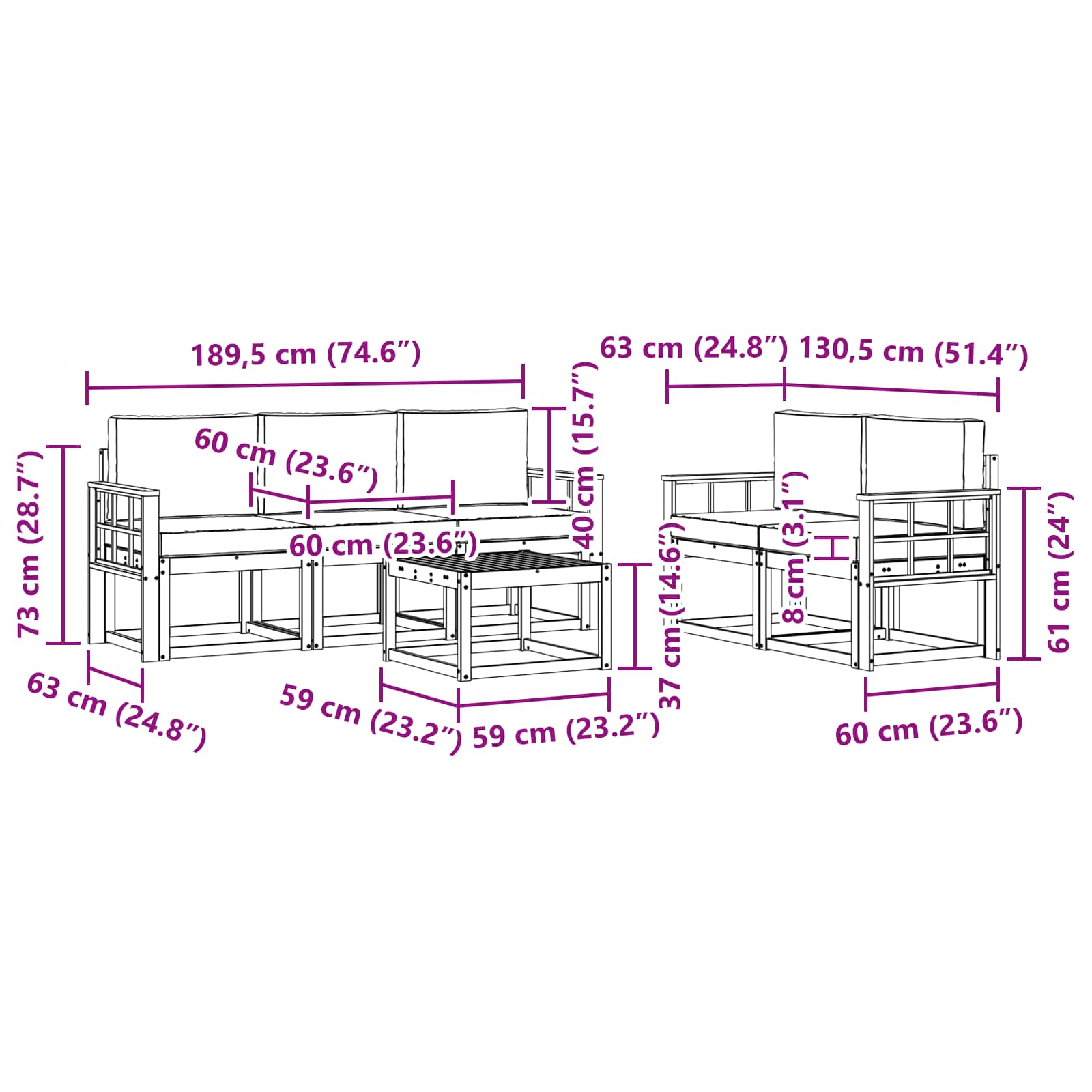 Set vanjskih sofa 6 pcs