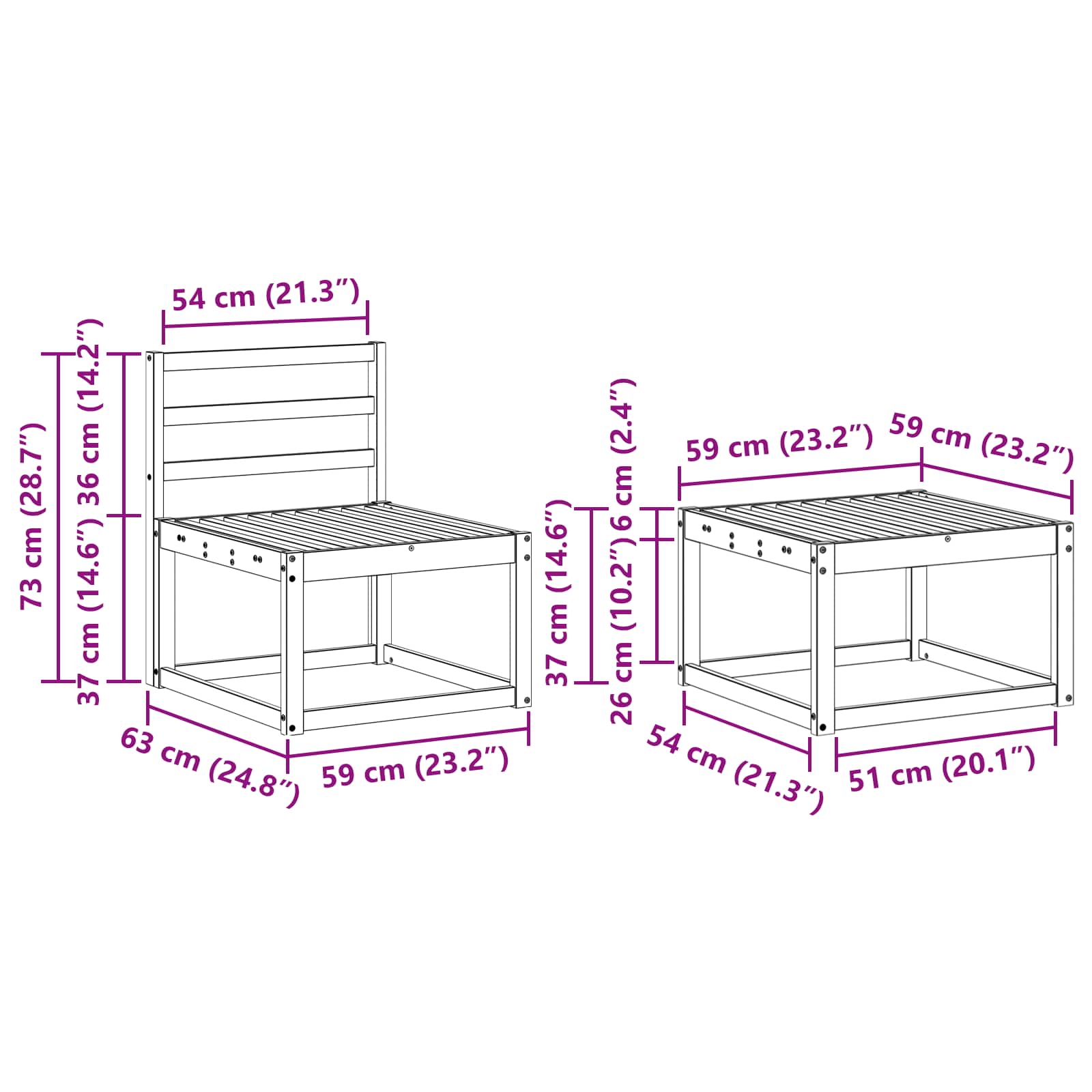 Set vanjskih sofa 7 pcs Bijela 59 x 59 x 37 cm