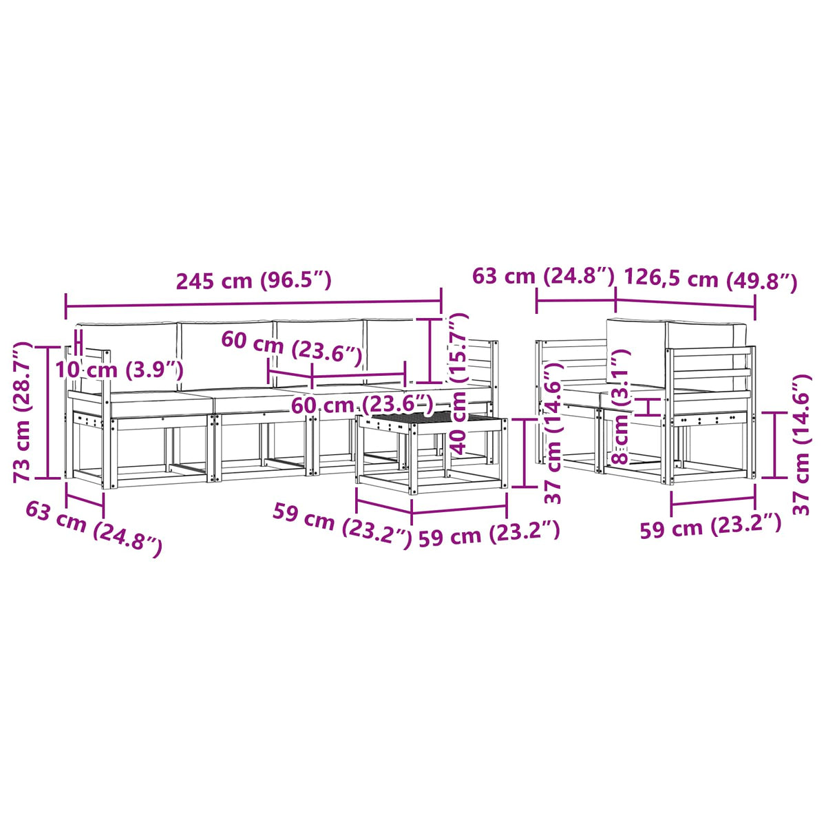 Set vanjskih sofa 7 pcs Bijela i svjetlosiva 59 x 59 x 37 cm