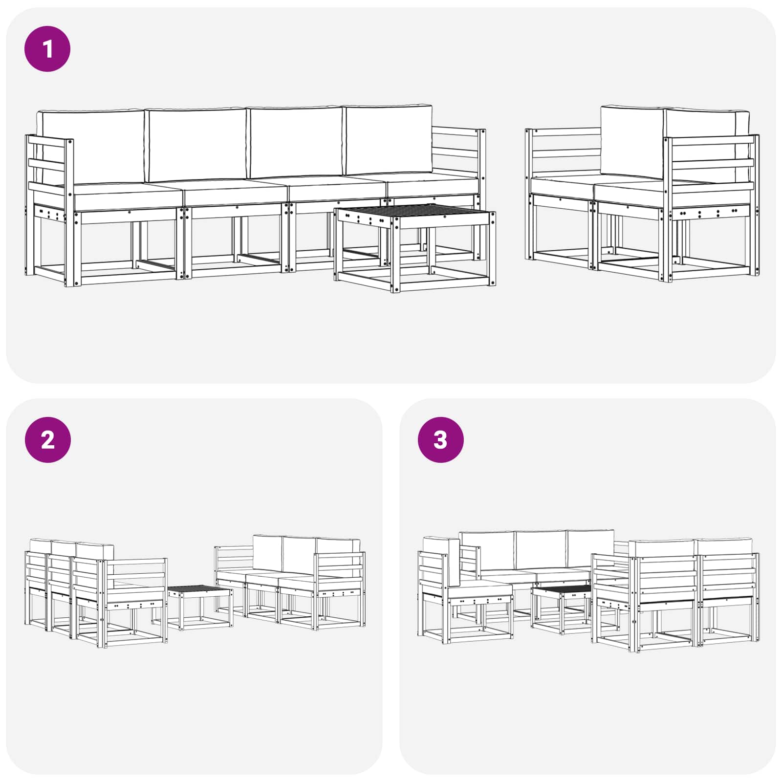 Set vanjskih sofa 7 pcs Bijela i svjetlosiva 59 x 59 x 37 cm