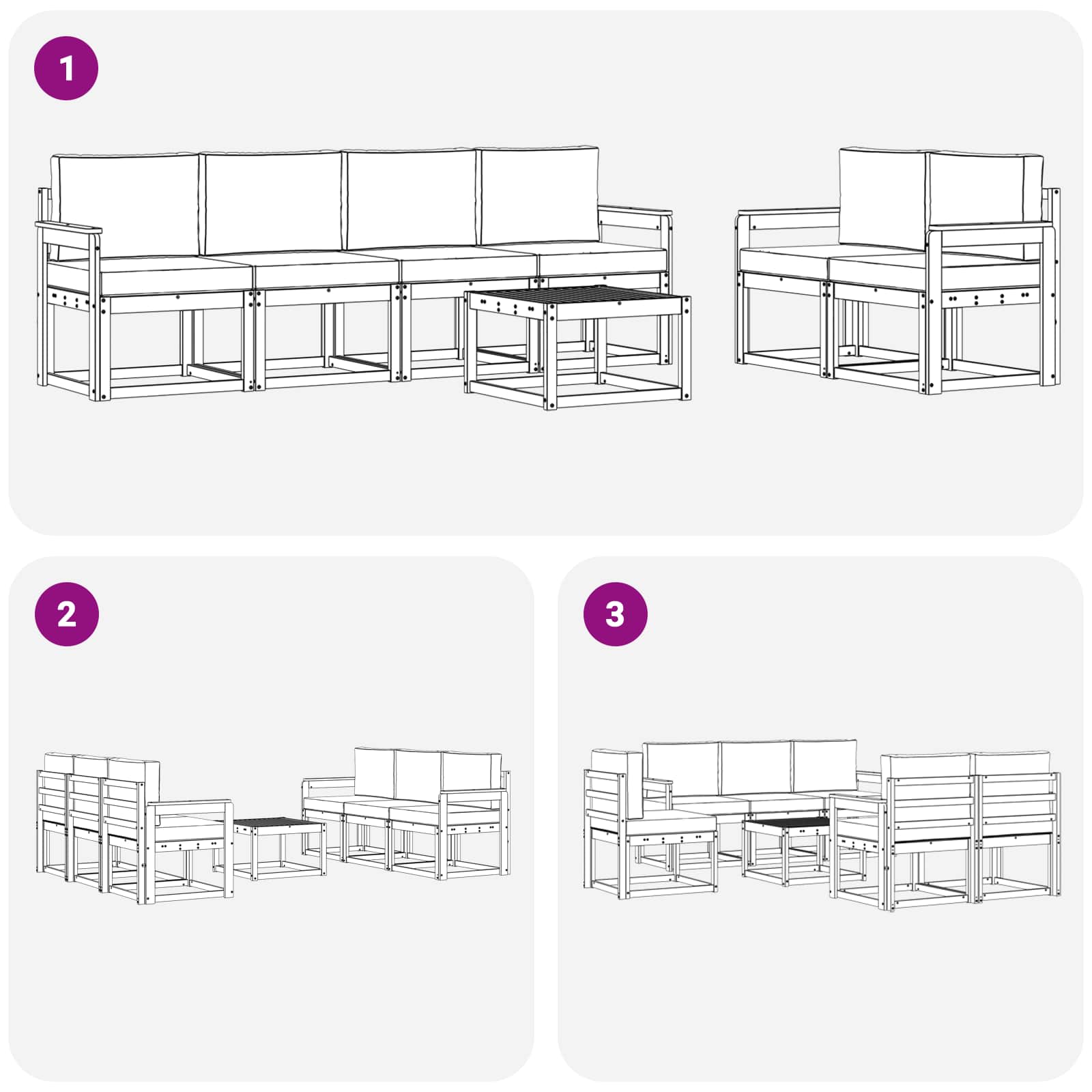 Set vanjskih sofa 7 pcs Bijela i svjetlosiva 59 x 59 x 37 cm