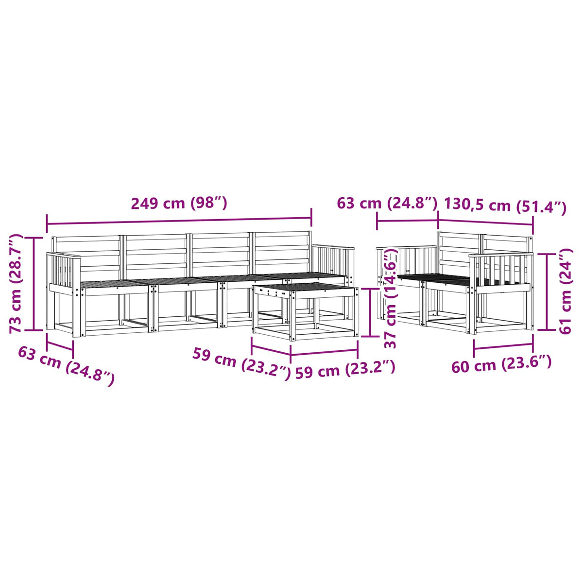 Set vanjskih sofa 7 pcs Bijela 59 x 59 x 37 cm