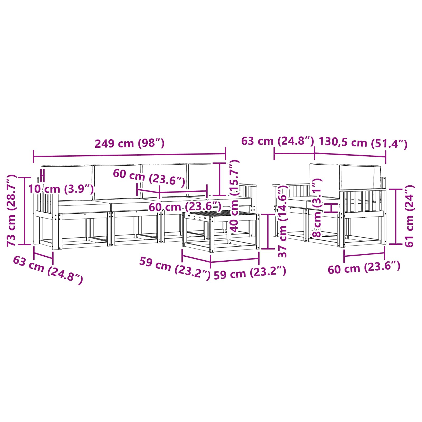 Set vanjskih sofa 7 pcs Bijela i svjetlosiva 59 x 59 x 37 cm