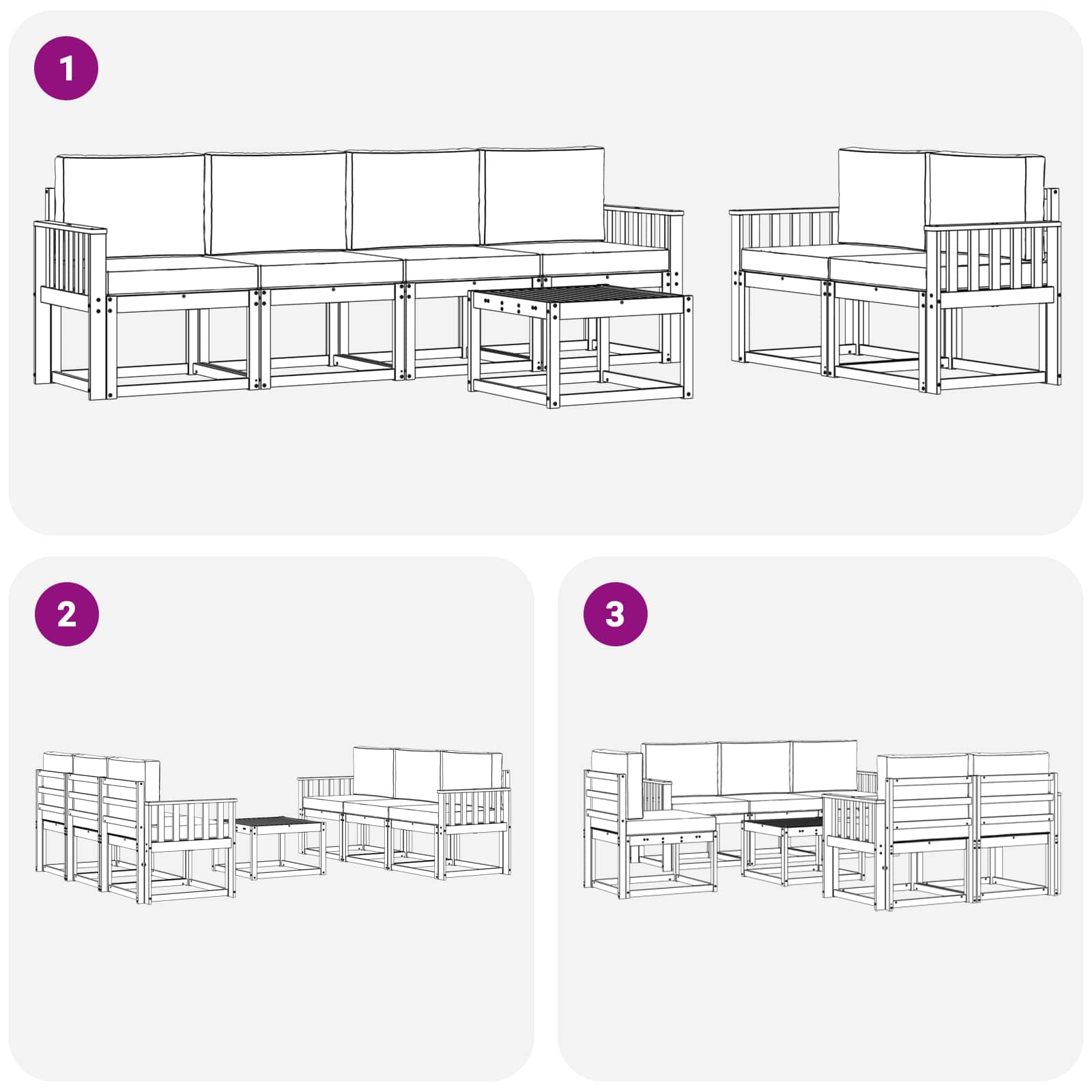 Set vanjskih sofa 7 pcs Bijela i svjetlosiva 59 x 59 x 37 cm