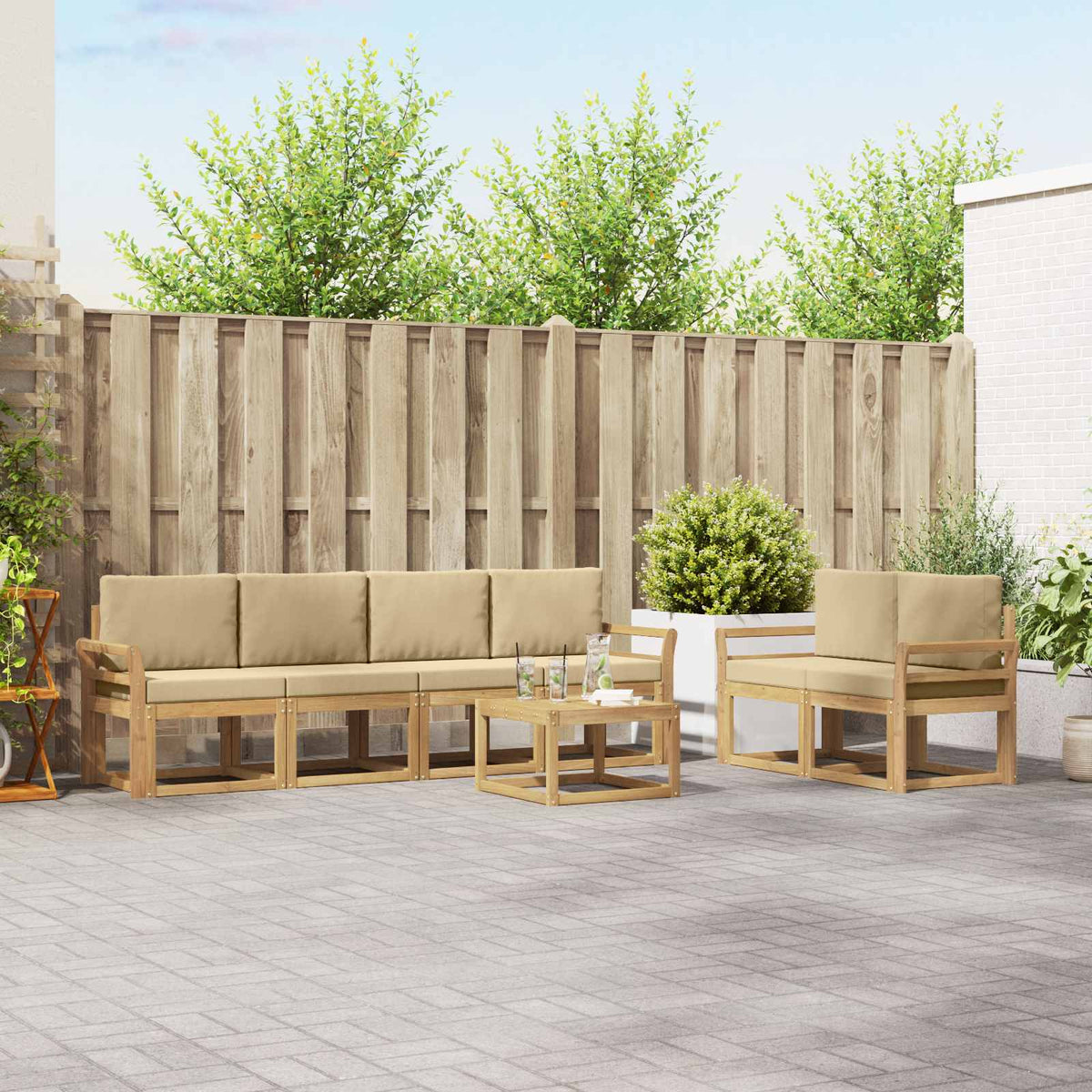 Set vanjskih sofa 7 kom. Bijela i bež 59 x 59 x 37 cm