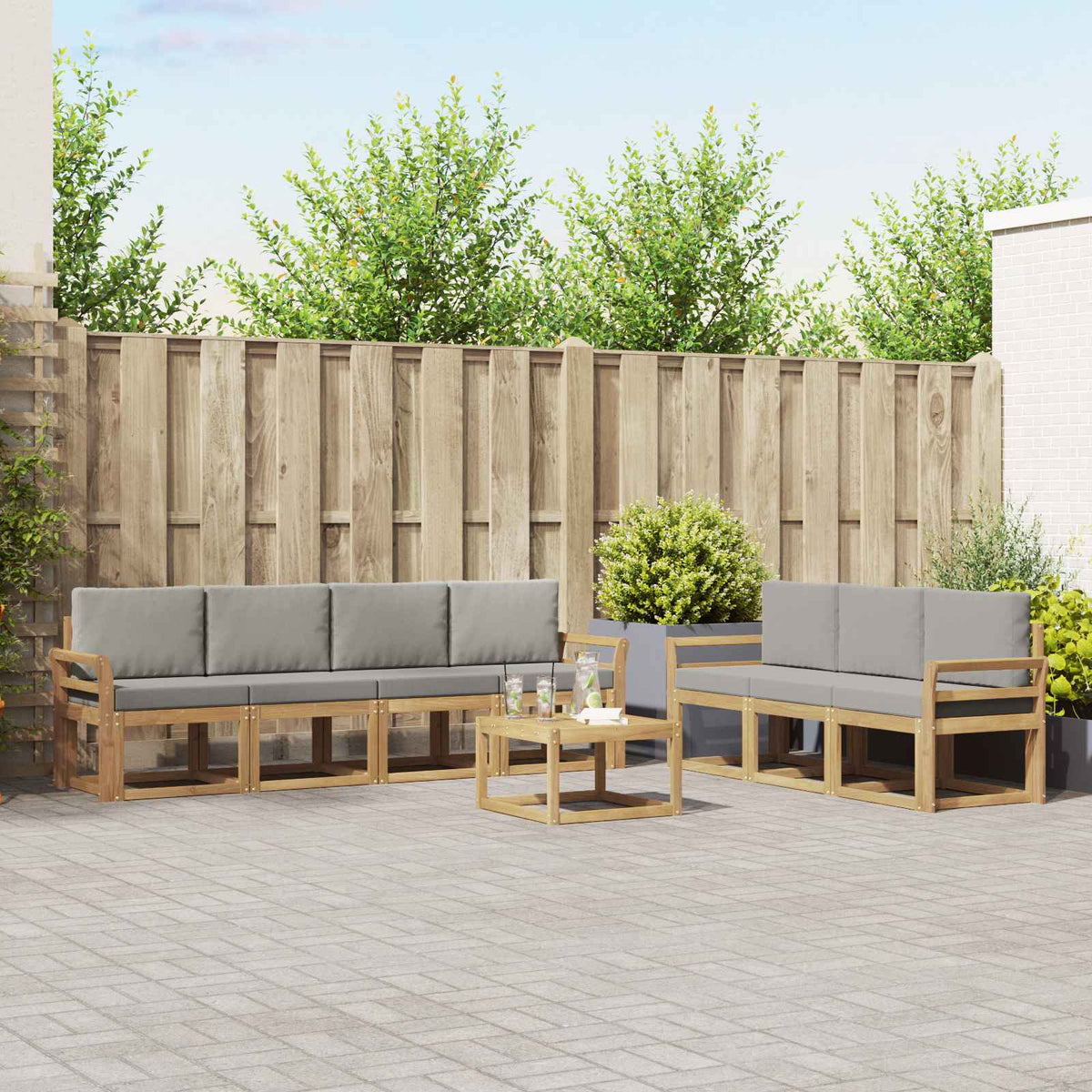 Set vanjskih sofa 8 kom. Bijela i svjetlosiva Poliester