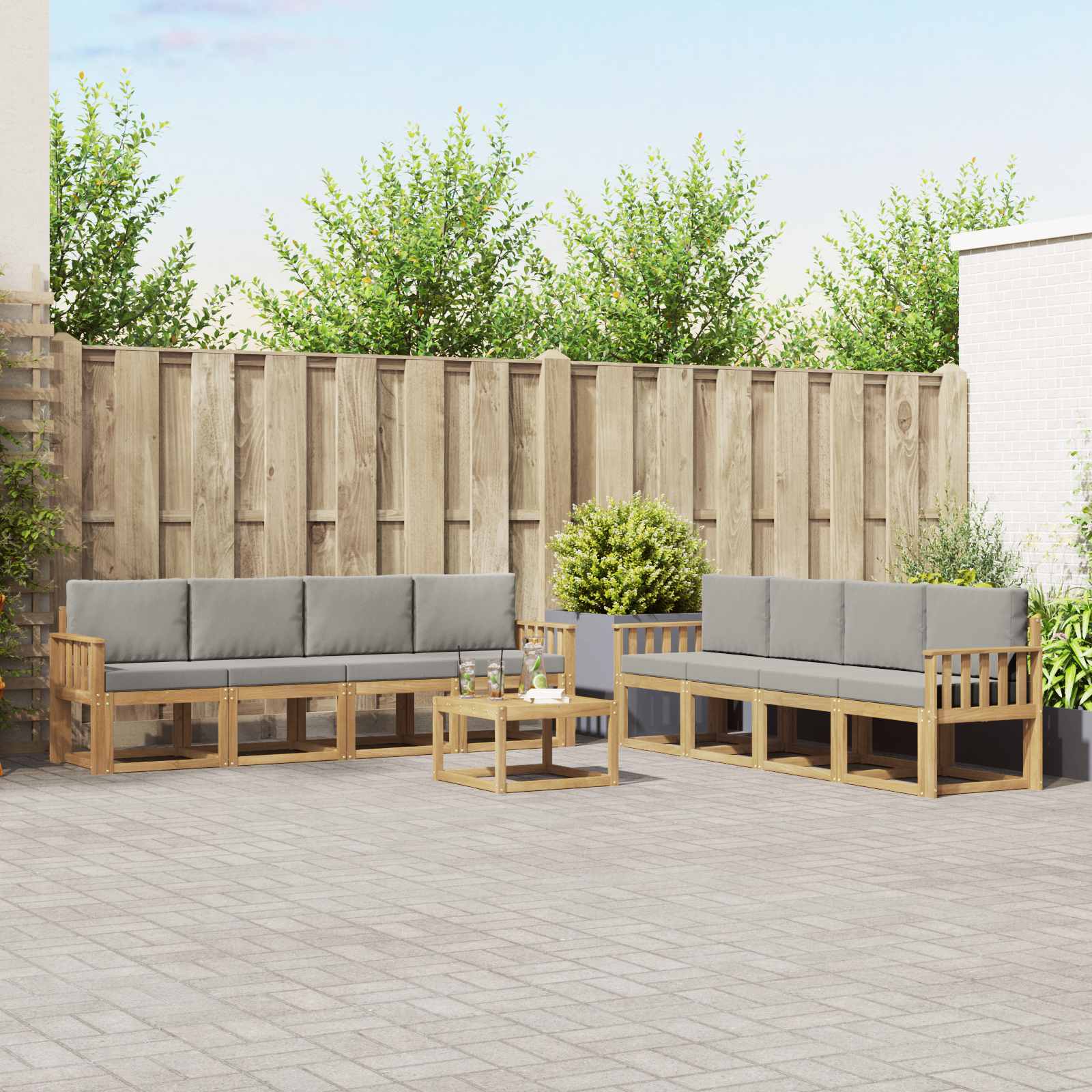 Set vanjskih sofa 9 pcs Bijela i svjetlosiva Poliester