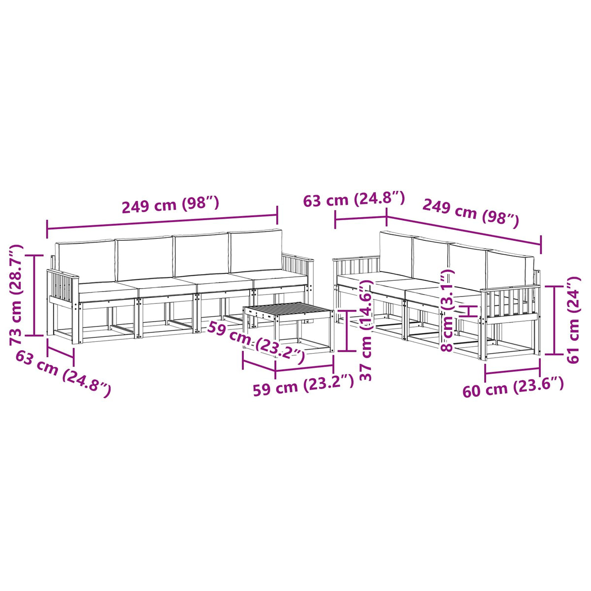 Set vanjskih sofa s jastukom 9 pcs Bijela i antracit
