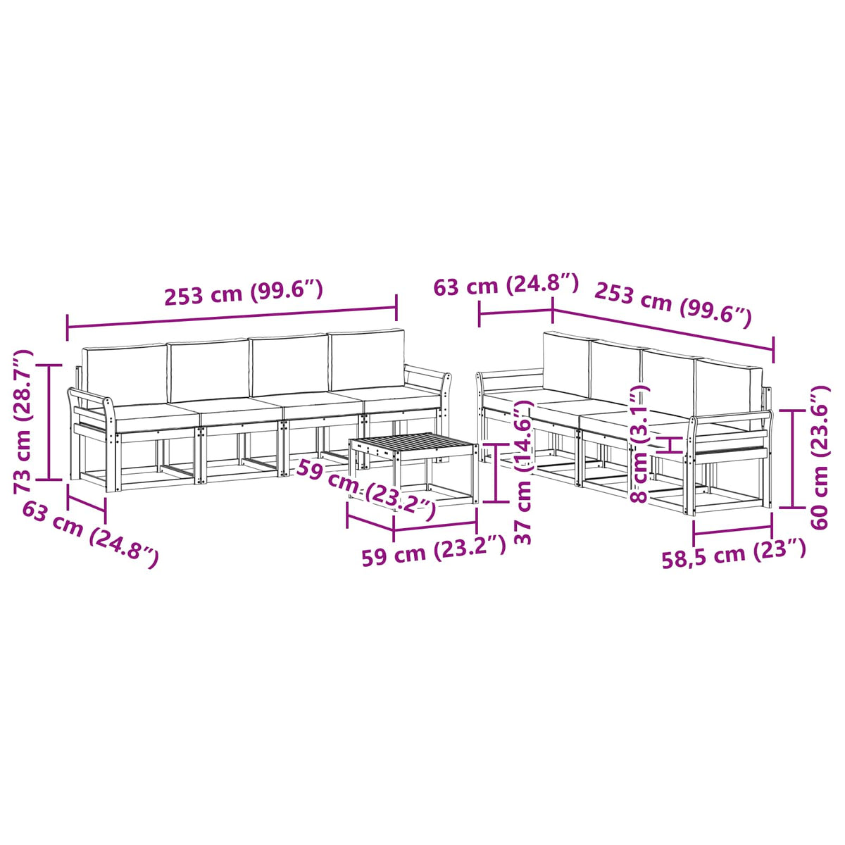 Set vanjskih sofa s jastukom 9 pcs Bijela i antracit