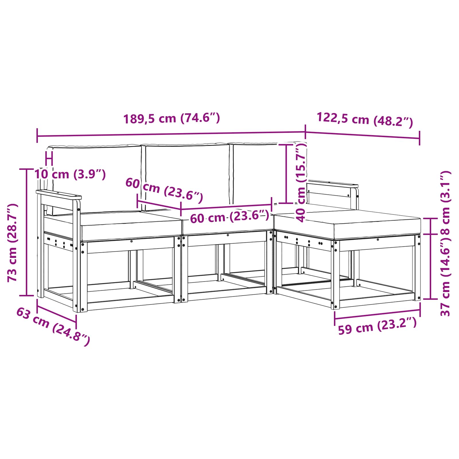 Set vanjskih sofa 4 pcs Bijela i svjetlosiva