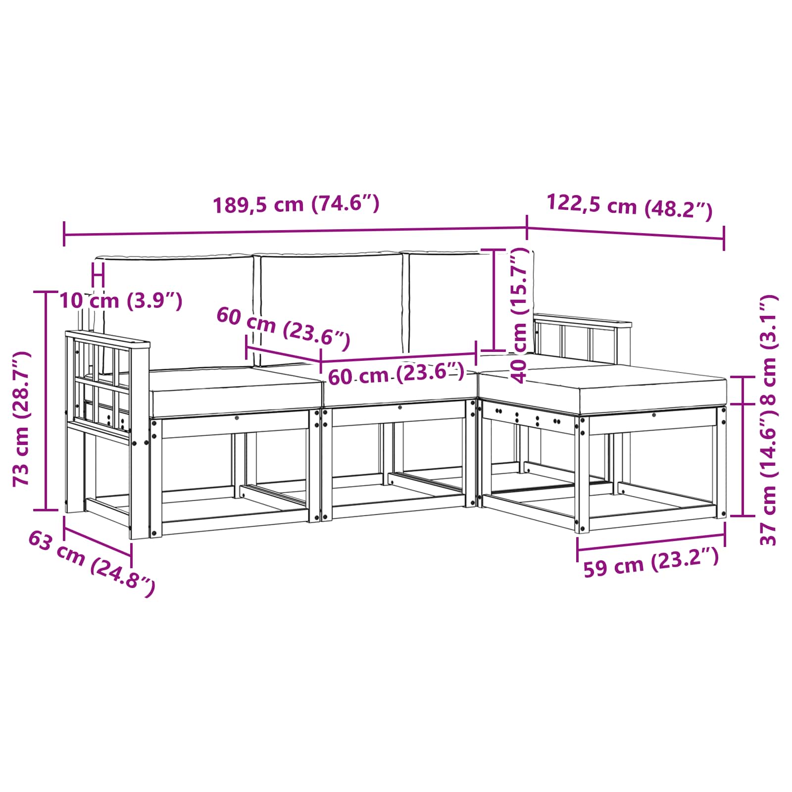 Set vanjskih sofa 4 pcs Bijela i svjetlosiva