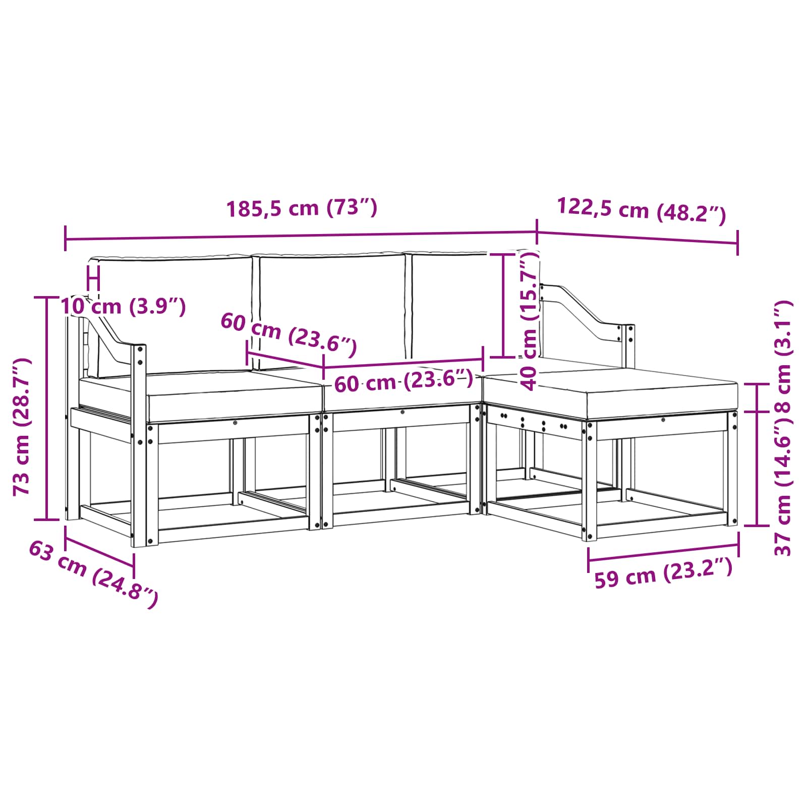 Set vanjskih sofa 4 pcs Bijela i svjetlosiva