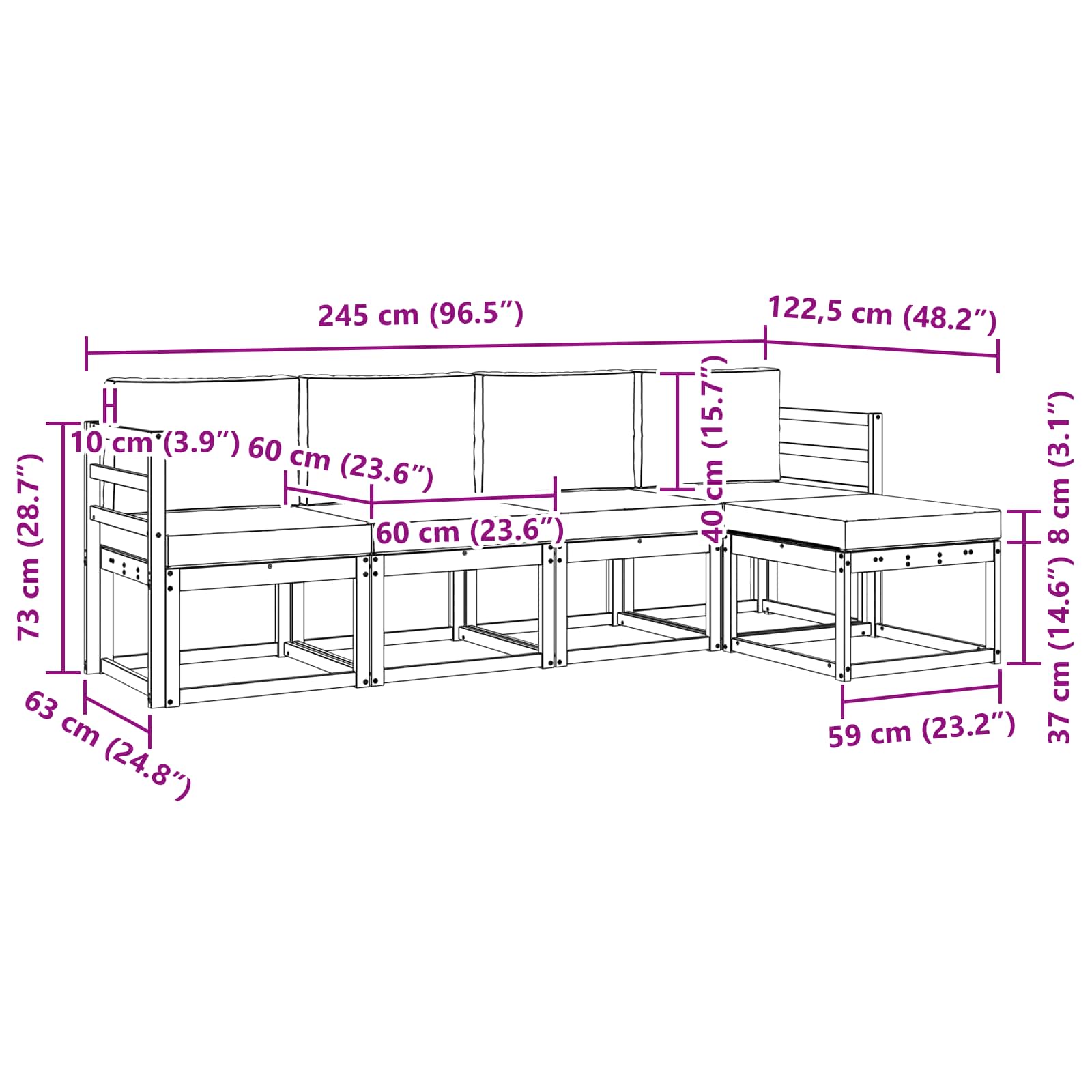Set vanjskih sofa 5 pcs Bijela i svjetlosiva