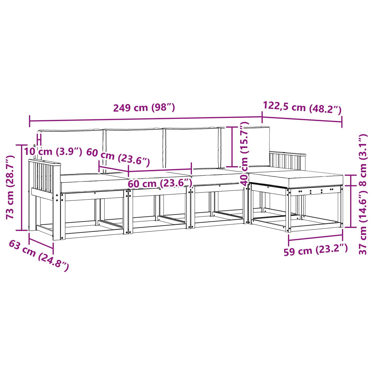 Set vanjskih sofa 5 pcs Bijela i svjetlosiva
