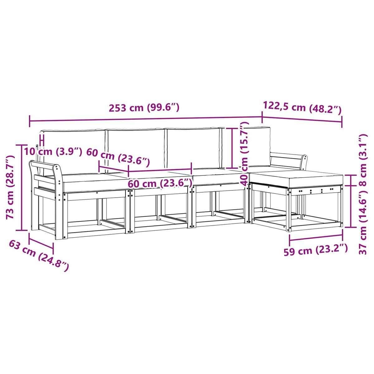 Set vanjskih sofa s jastukom 5 pcs Čvrsto drvo akacije