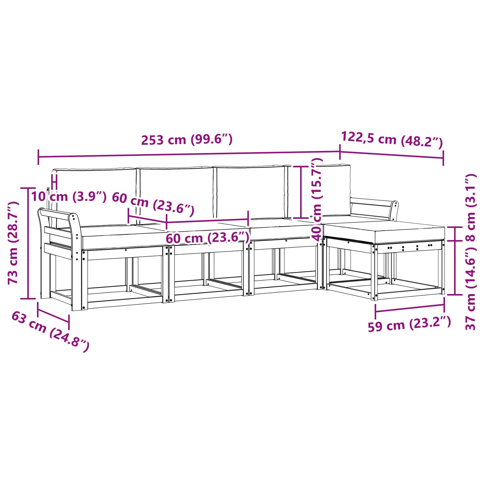 Set vanjskih sofa s jastukom 5 pcs Čvrsto drvo akacije