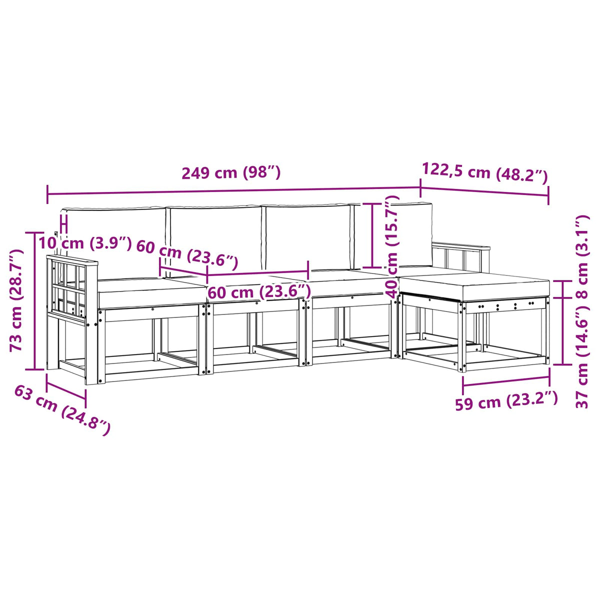 Set vanjskih sofa s jastukom 5 pcs Bijela i bež