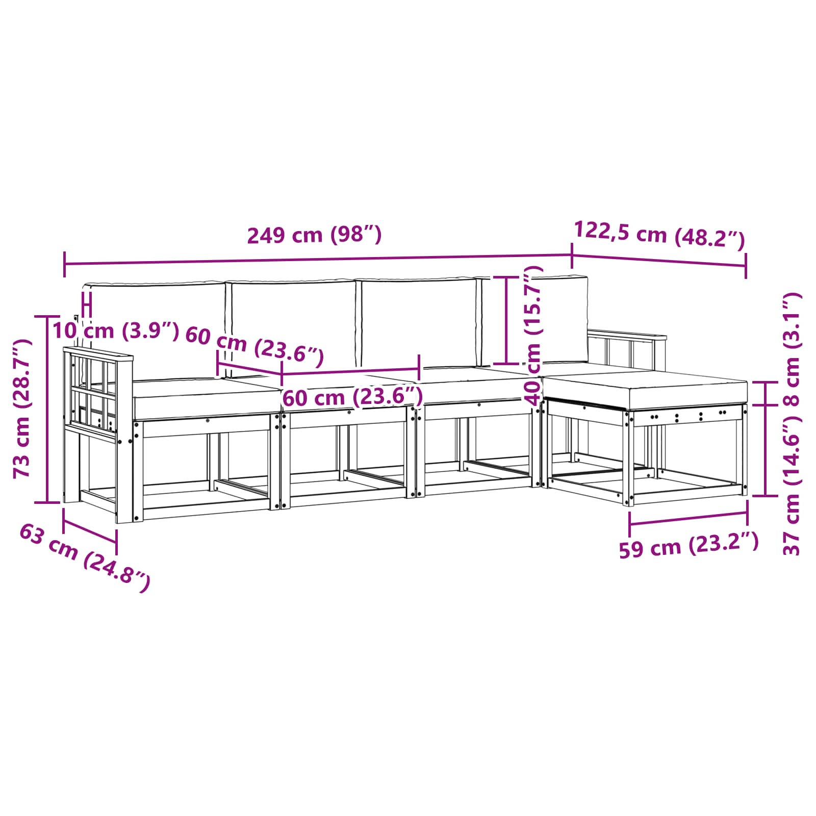 Set vanjskih sofa s jastukom 5 pcs Bijela i bež