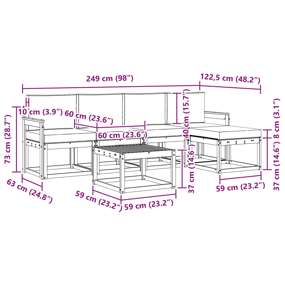 Set vanjskih sofa 6 kom. Bijela i svjetlosiva Poliester