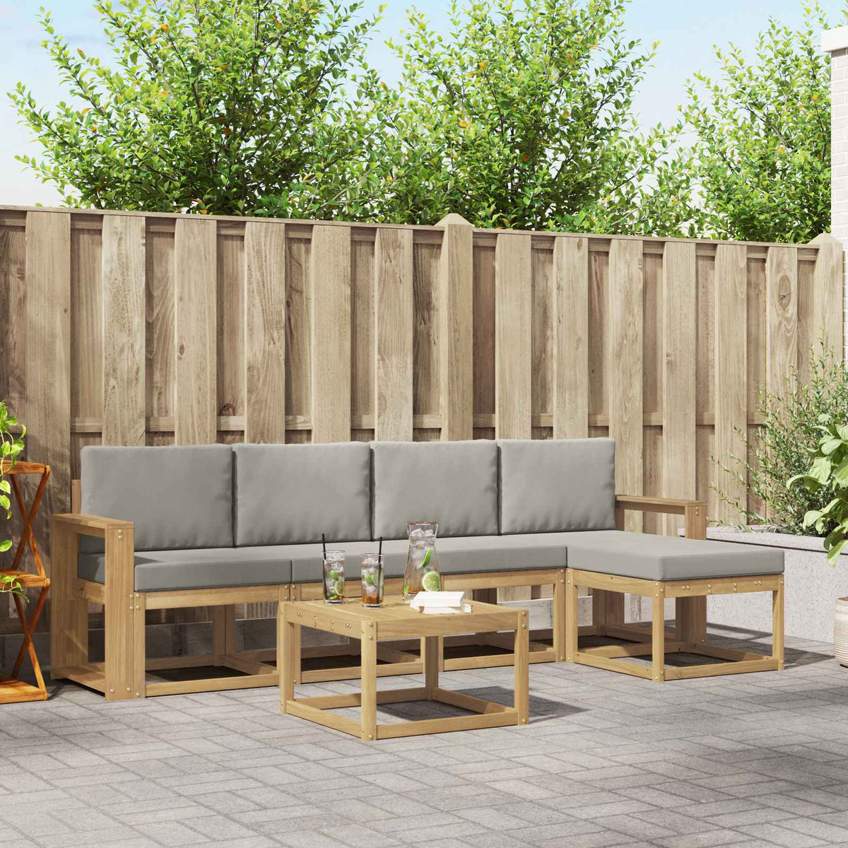 Set vanjskih sofa 6 kom. Bijela i svjetlosiva Poliester