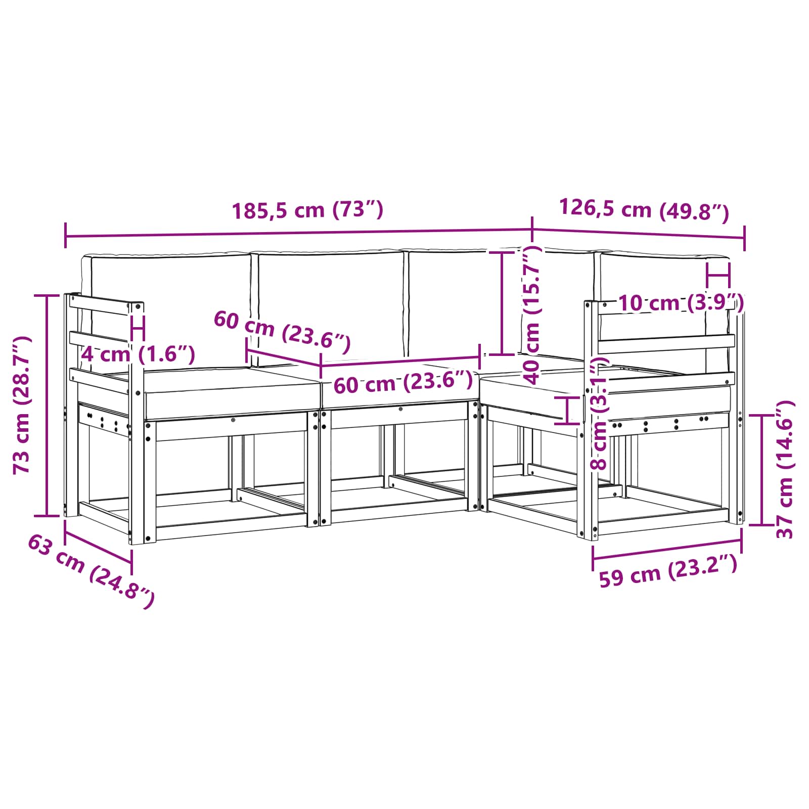 Set vanjskih sofa s jastukom 4 pcs Bijela i bež