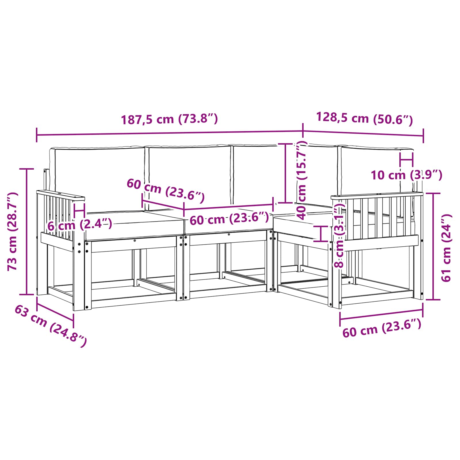 Set vanjskih sofa s jastukom 4 pcs Bijela i bež