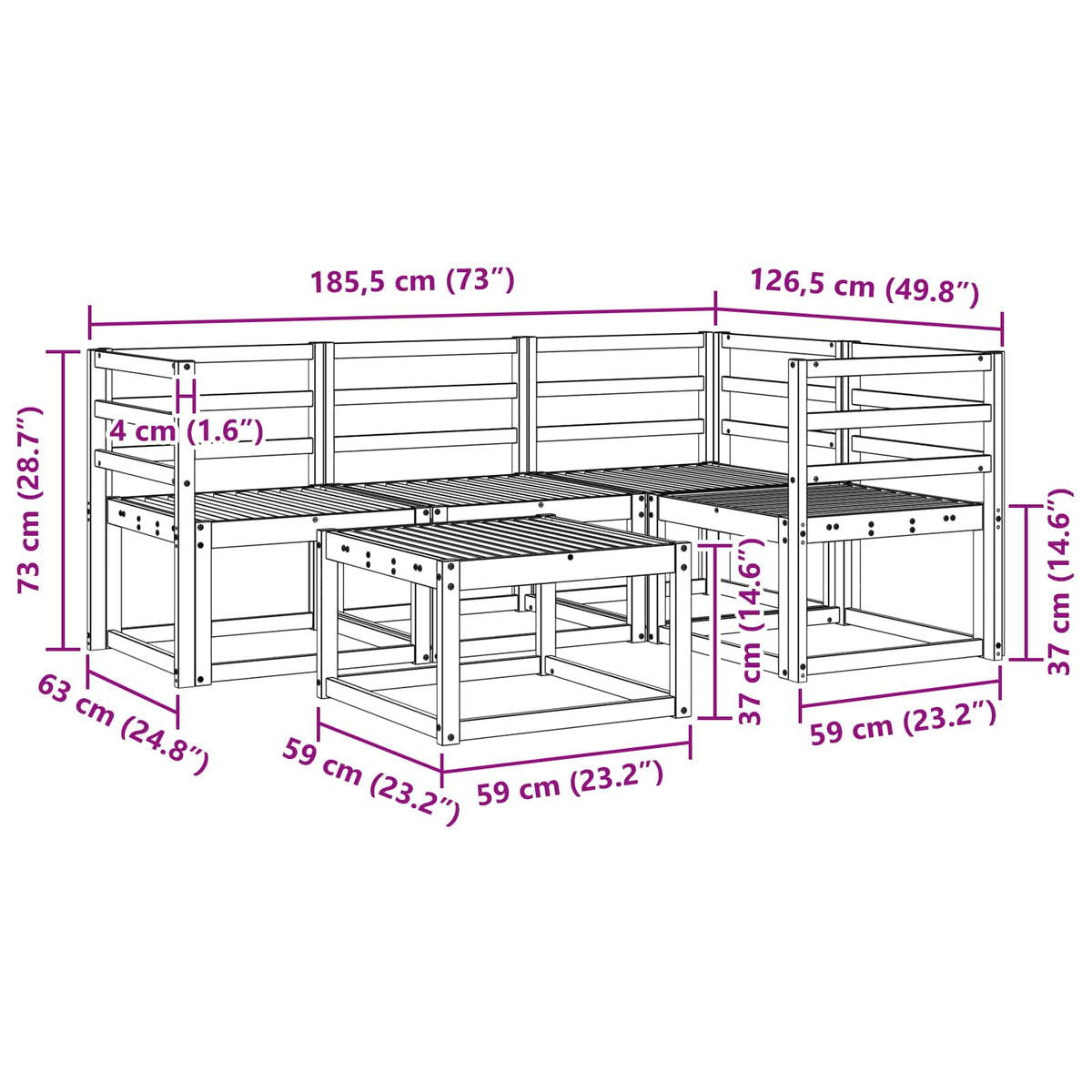 Set vanjskih sofa 5 pcs Bijela 59 x 59 x 37 cm