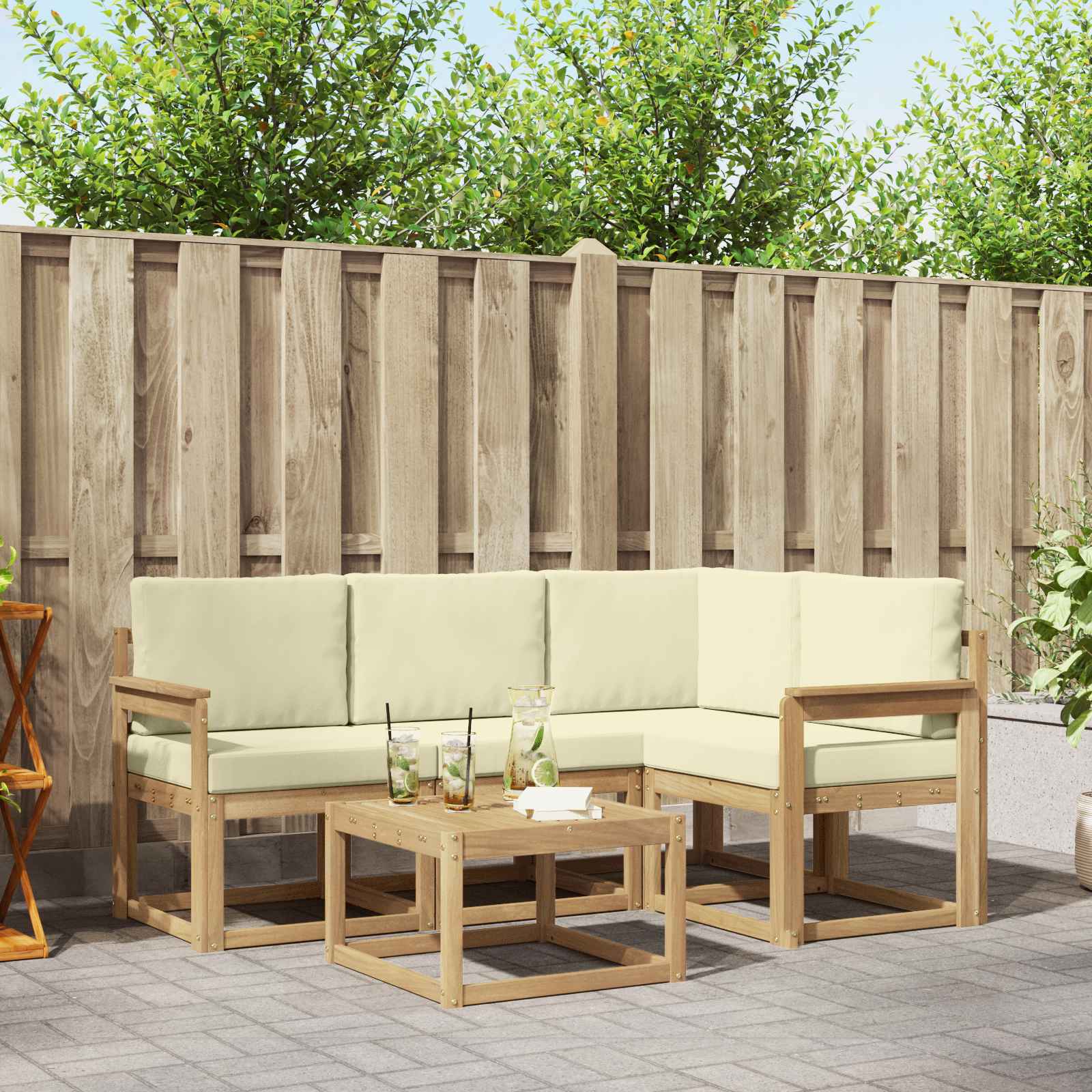 Set vanjskih sofa s jastukom 5 pcs Bijela i krem