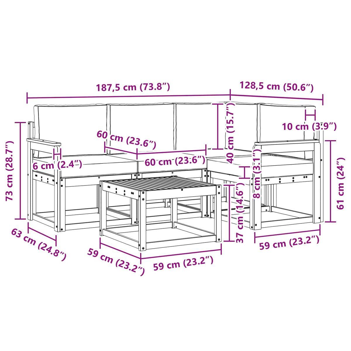 Set vanjskih sofa s jastukom 5 pcs Bijela i antracit