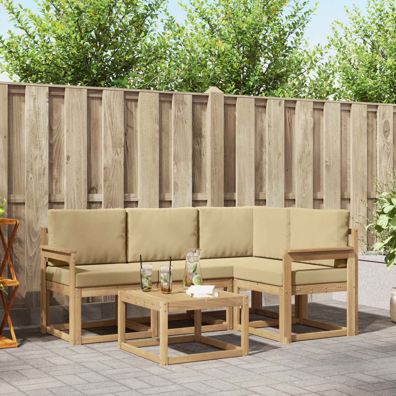 Set vanjskih sofa s jastukom 5 pcs Bijela i bež