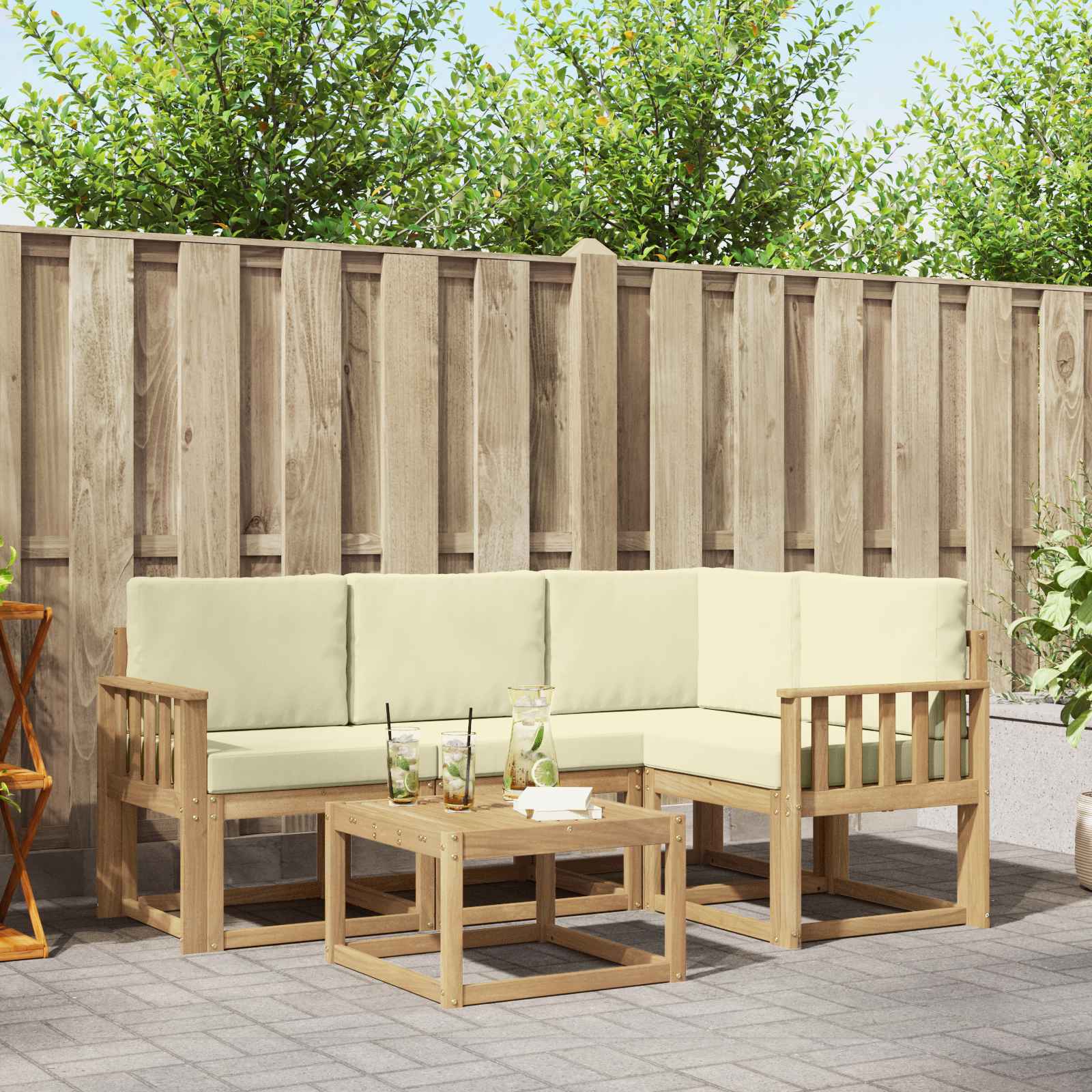 Set vanjskih sofa s jastukom 5 pcs Bijela i krem