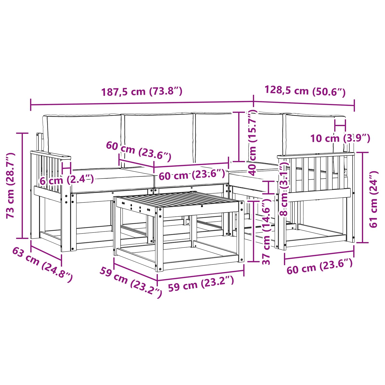 Set vanjskih sofa s jastukom 5 pcs Bijela i krem